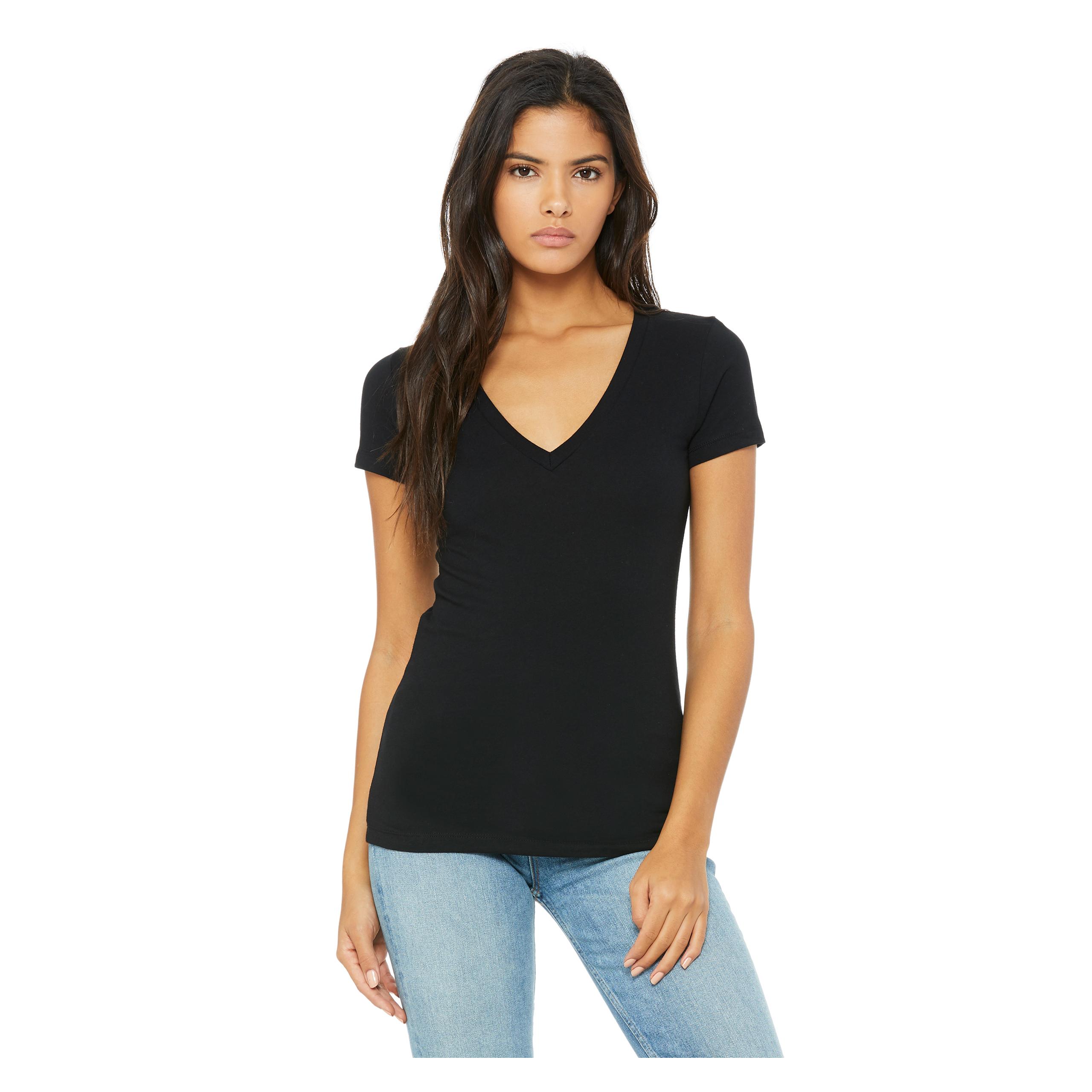 Bella + Canvas - T-SHIRT FEMME COL V PROFOND - Black - L