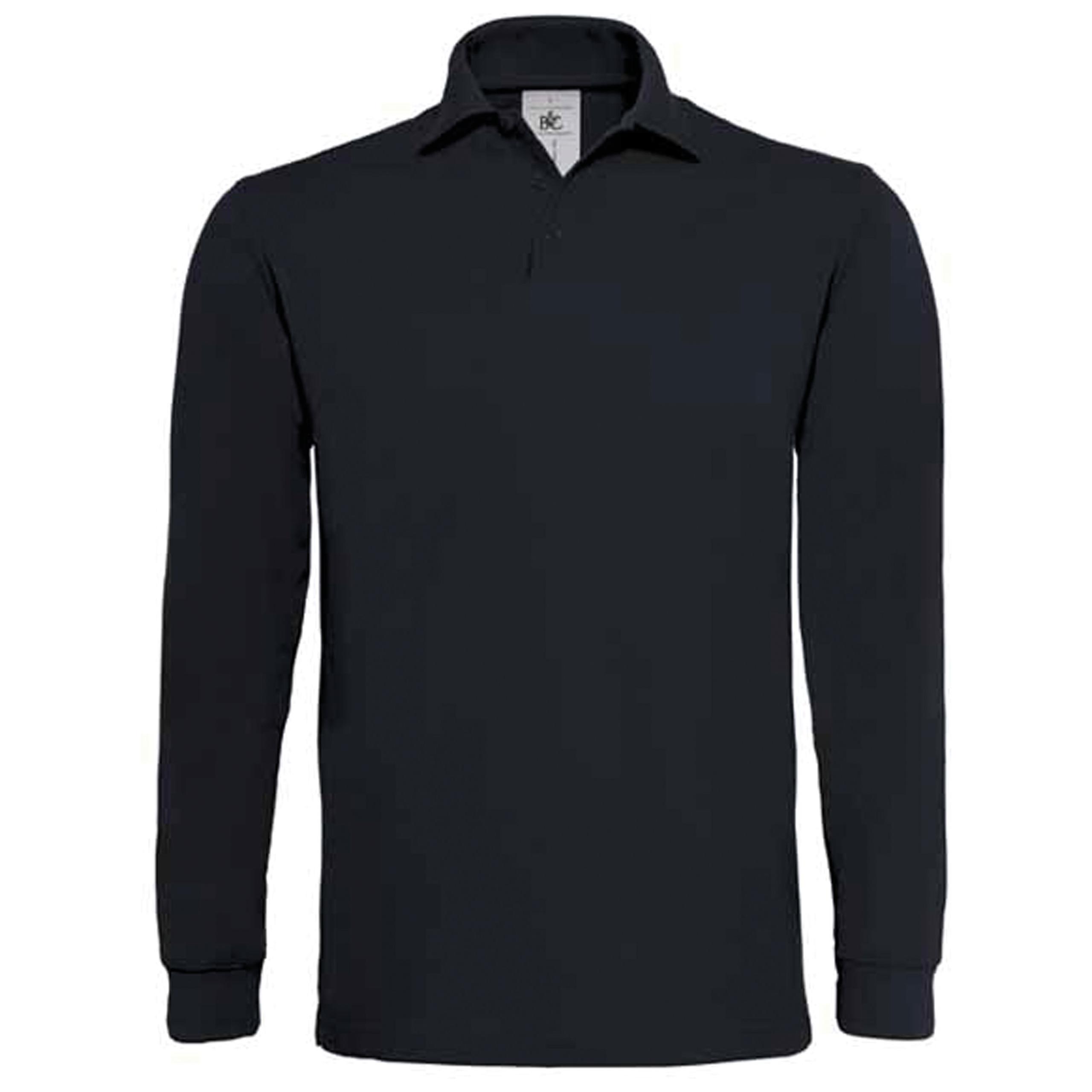 B&C - POLO HOMME MANCHES LONGUES HEAVYMILL - Black - S