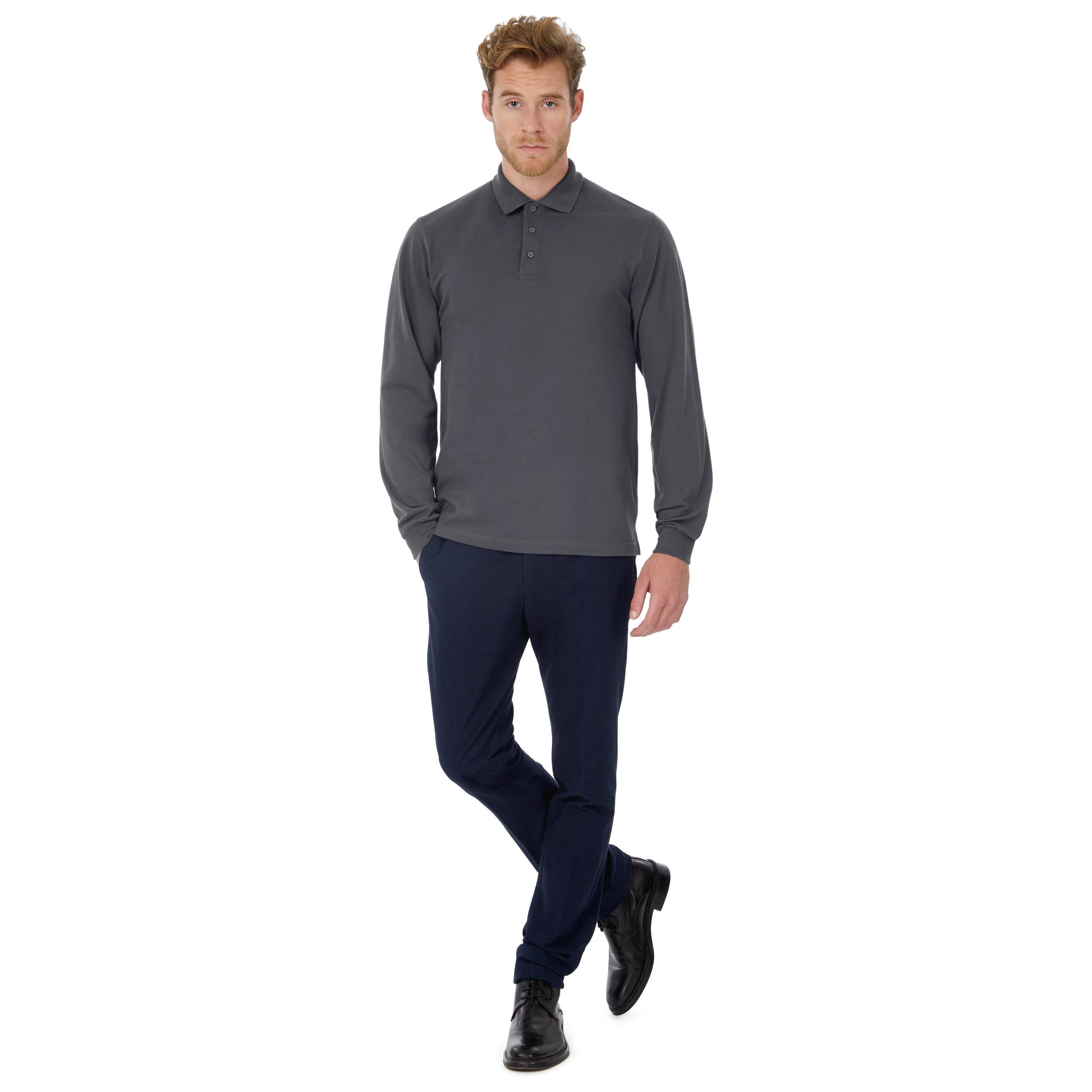 B&C - POLO HOMME MANCHES LONGUES HEAVYMILL - Black - S