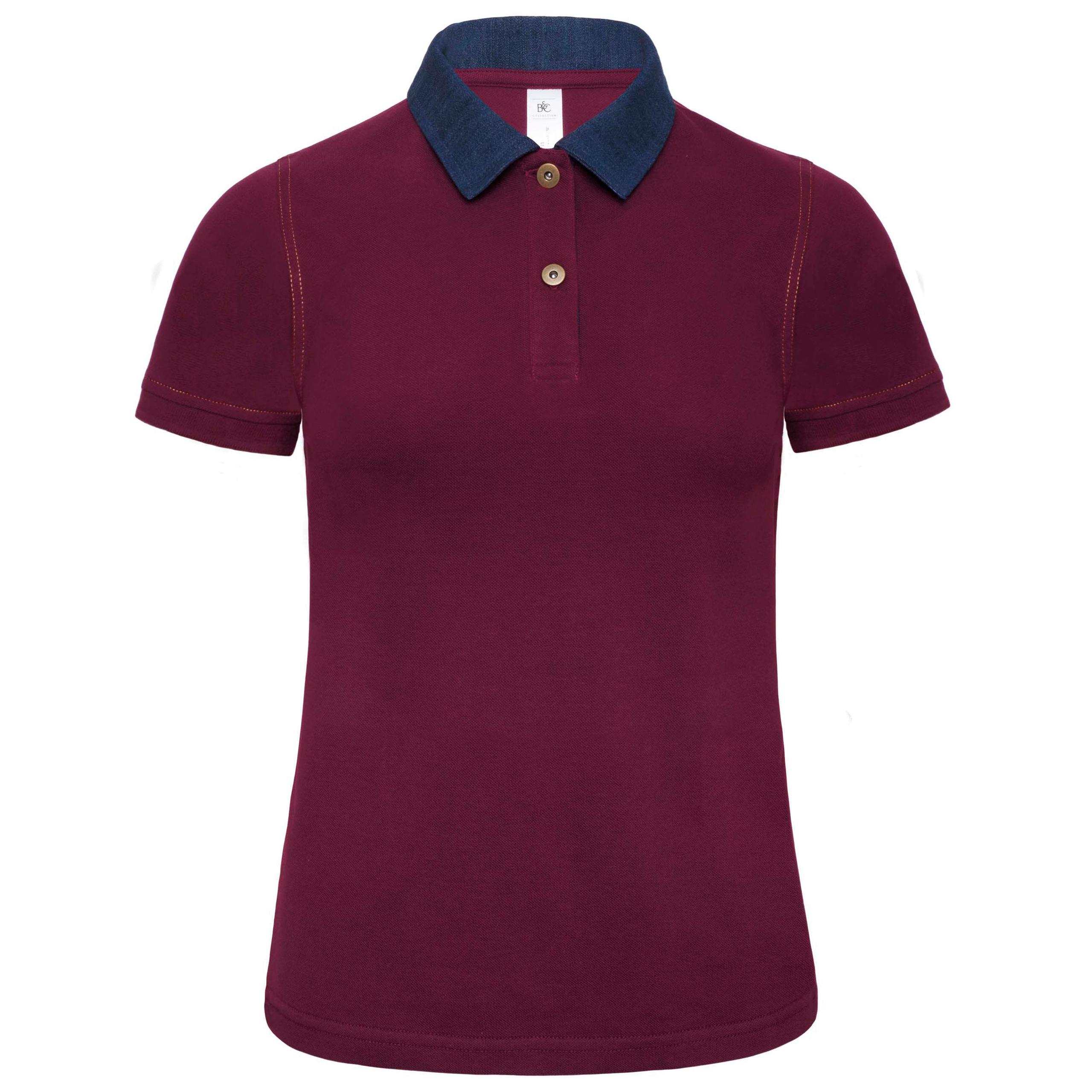 B&C - POLO FEMME DNM FORWARD - Denim / Burgundy - S