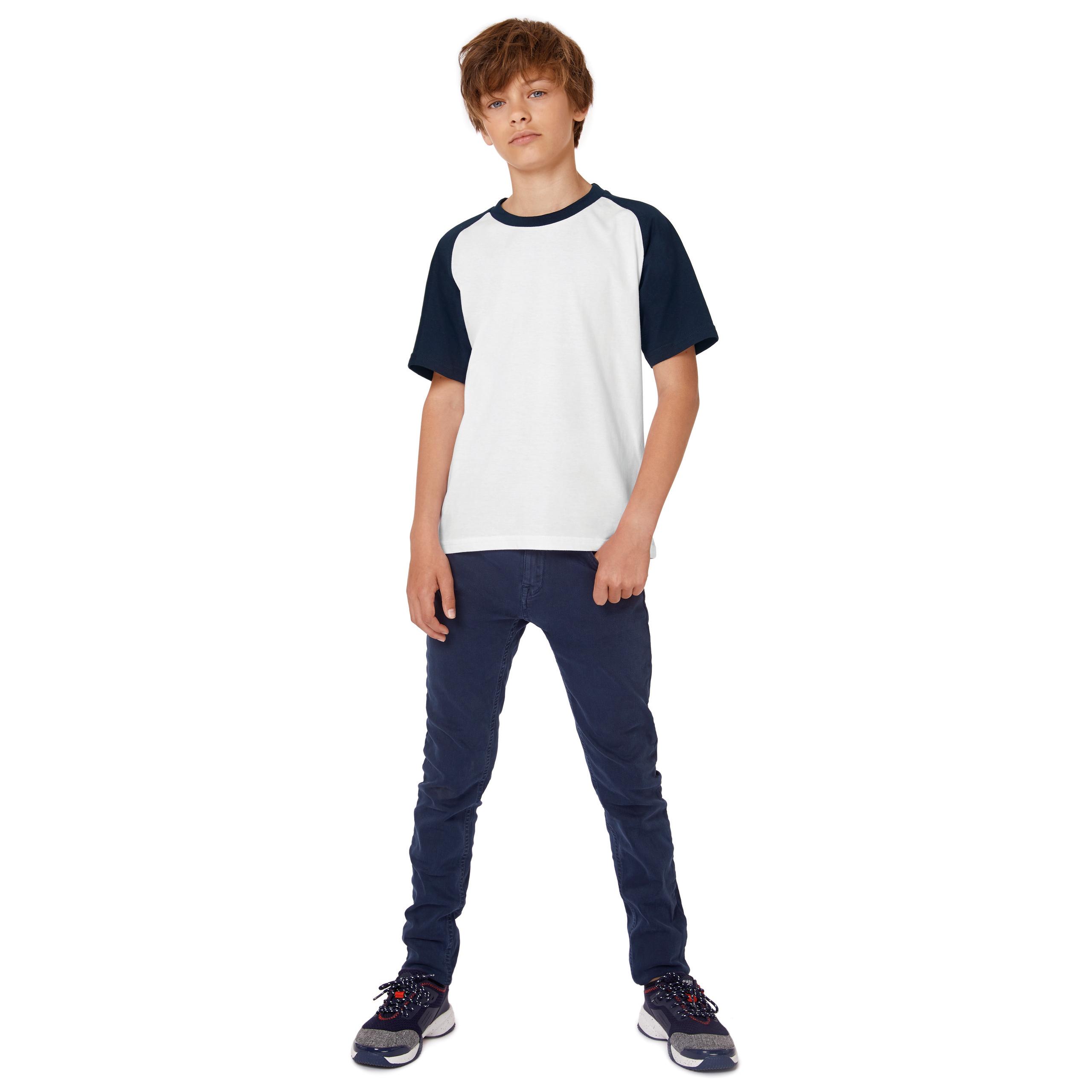 B&C - T-shirt enfant Baseball - White / Navy - 12/14 ans