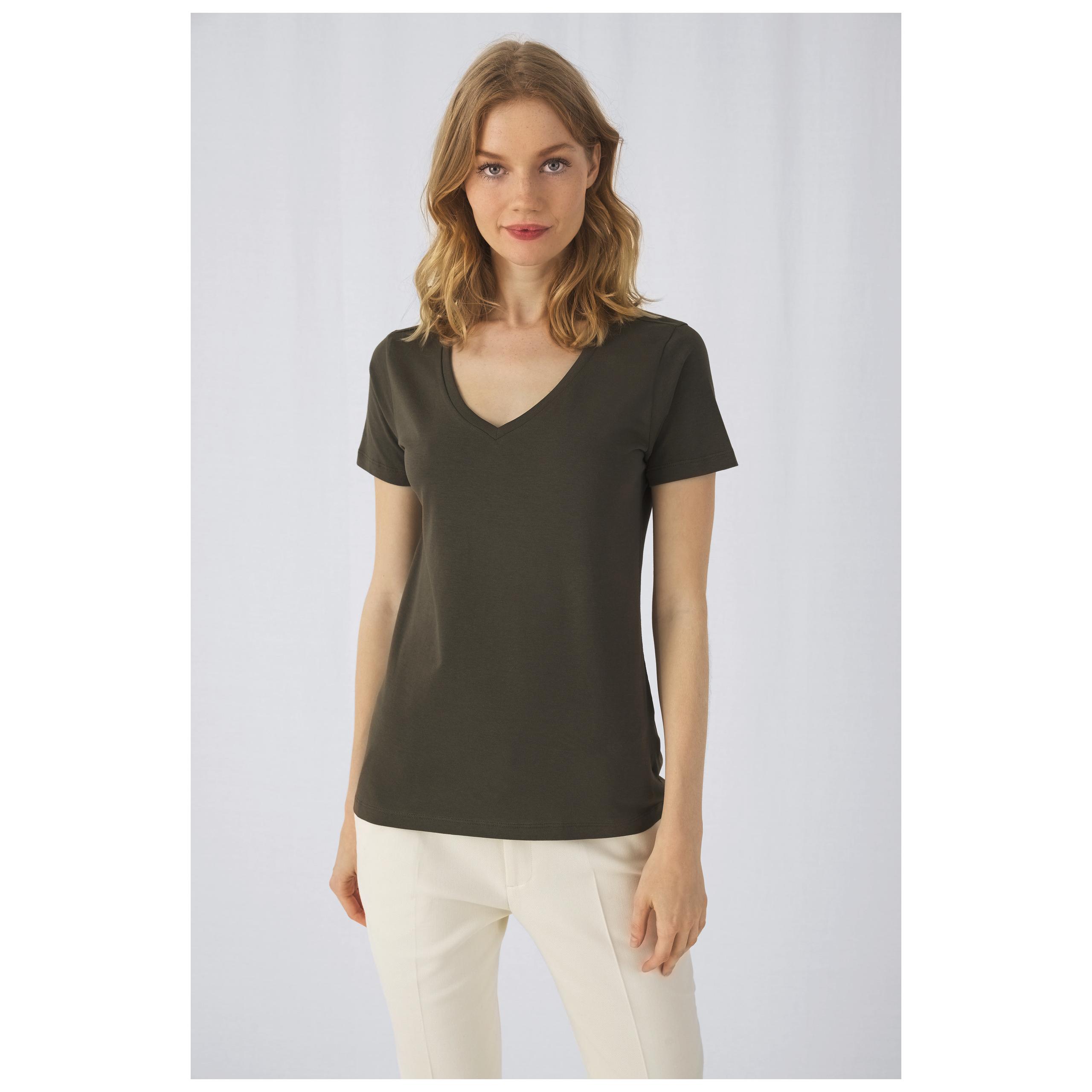 B&C - T-shirt Organic Inspire col V Femme - Black - L