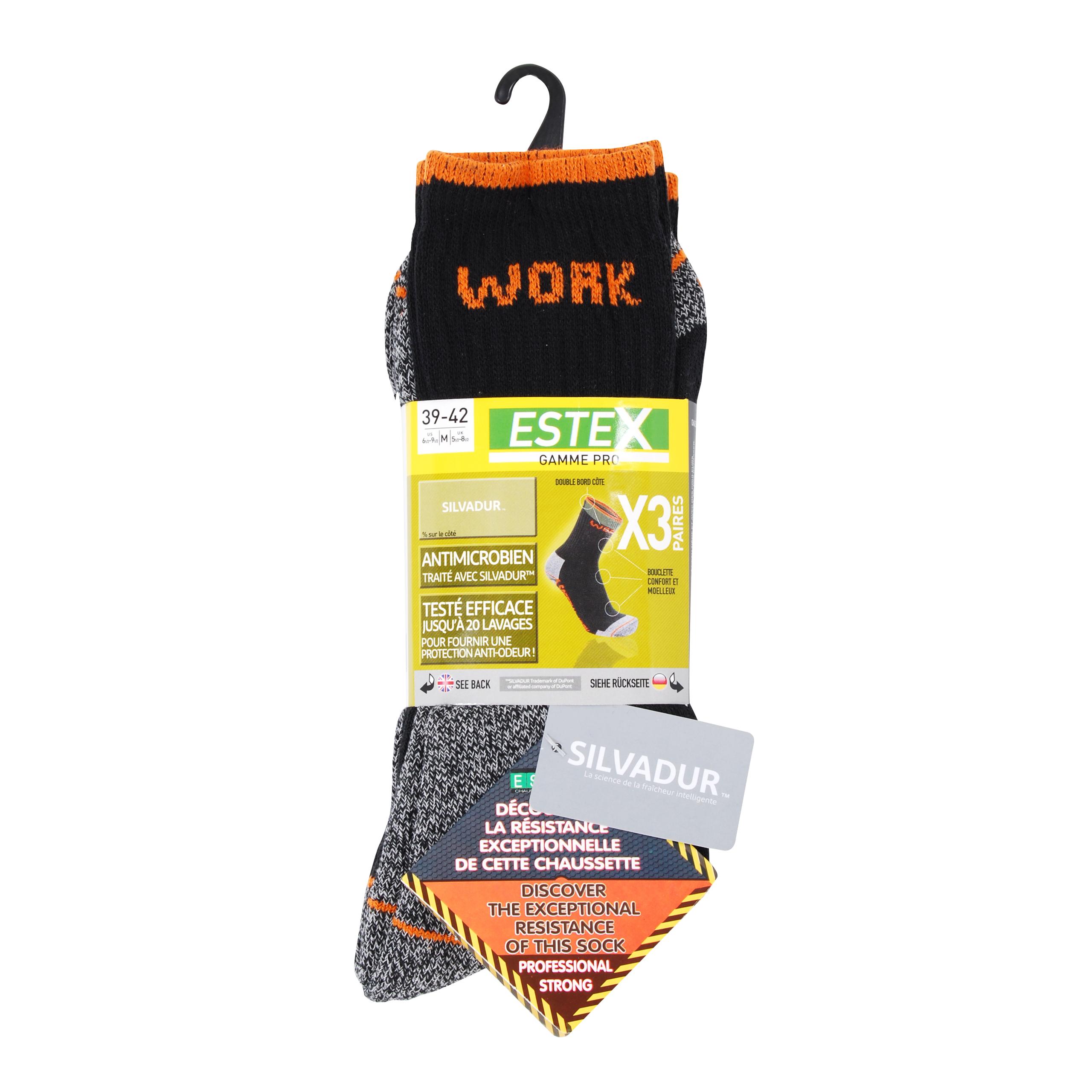 Estex - Lot de 3 paires de chaussettes SAFETY WORK - NOIR - 39/42 EU