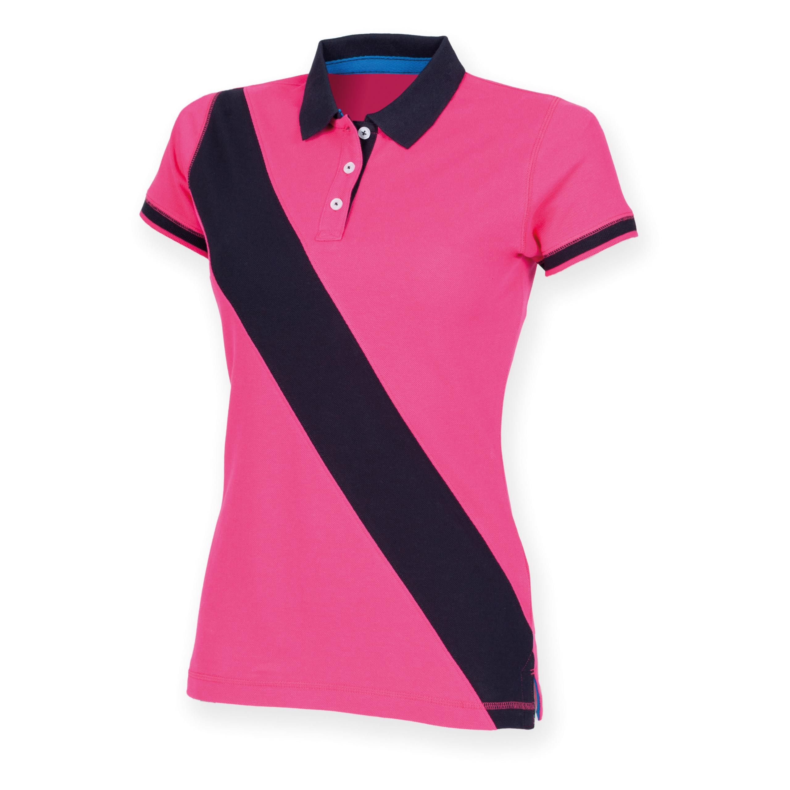 Front Row - POLO FEMME DIAGONAL STRIPE - Bright Pink / Navy - 38 EU (S)