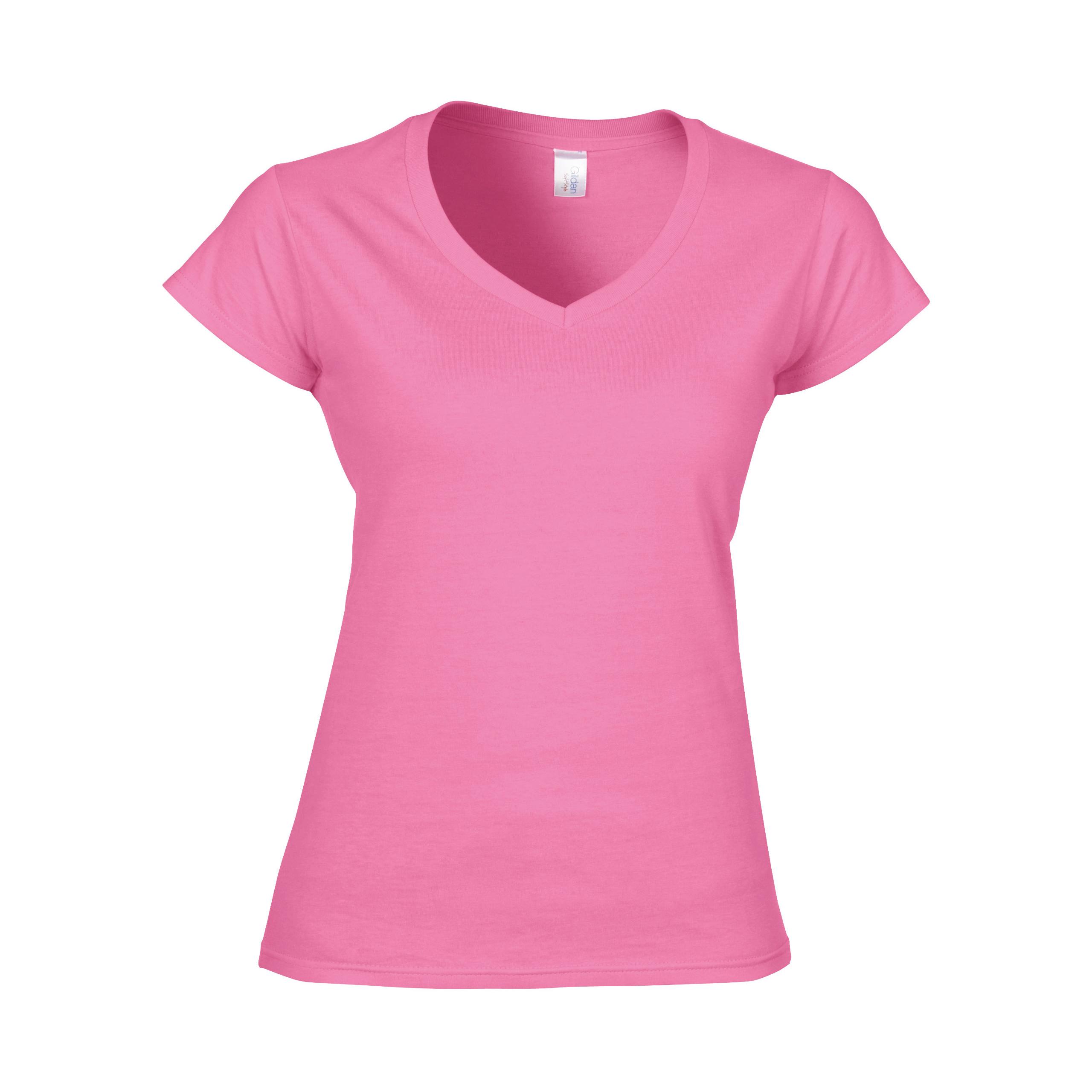 Gildan - T-SHIRT FEMME COL V SOFTSTYLE - Azalea - L