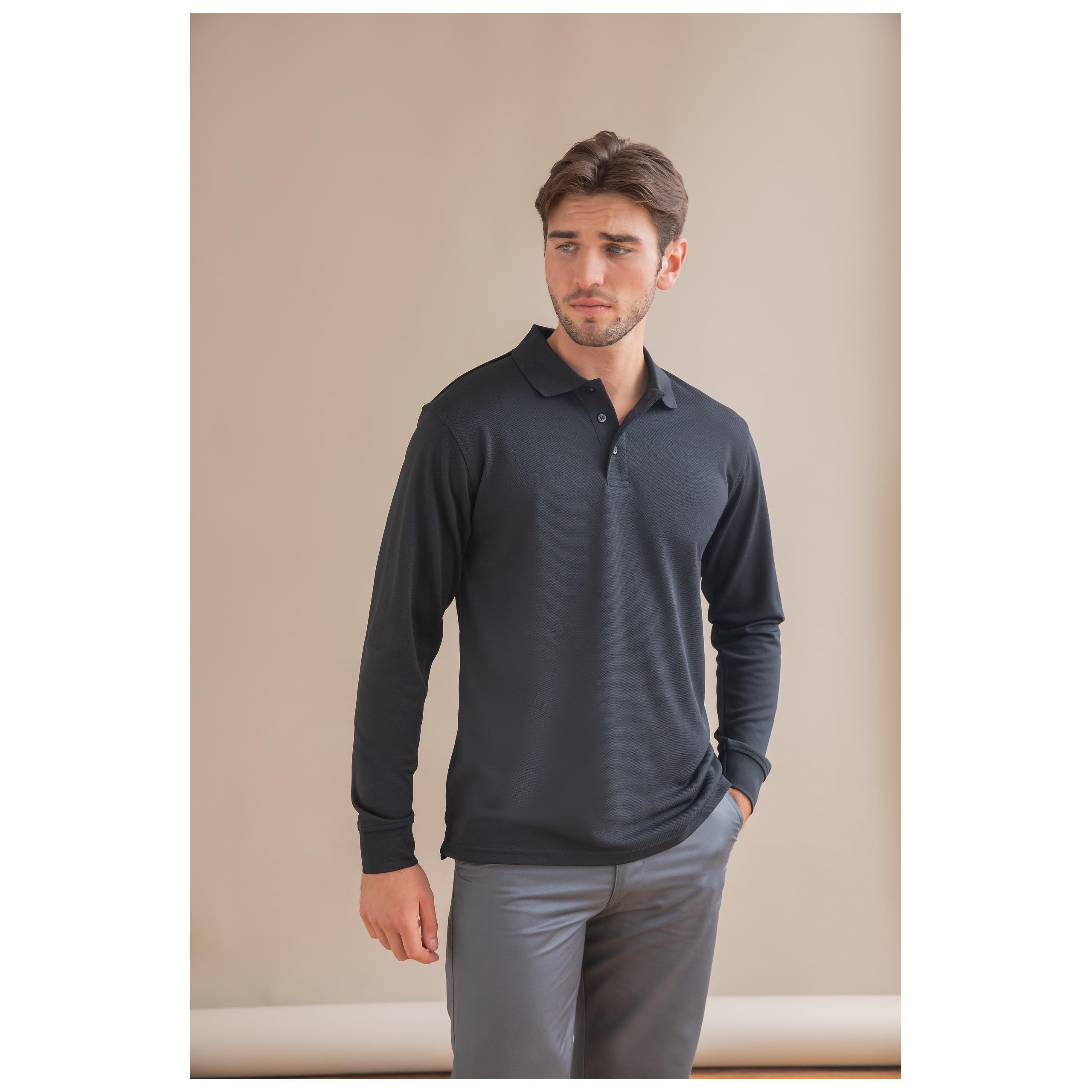 Henbury - Polo Cool Plus Manches longues Unisexe - Black - XXL