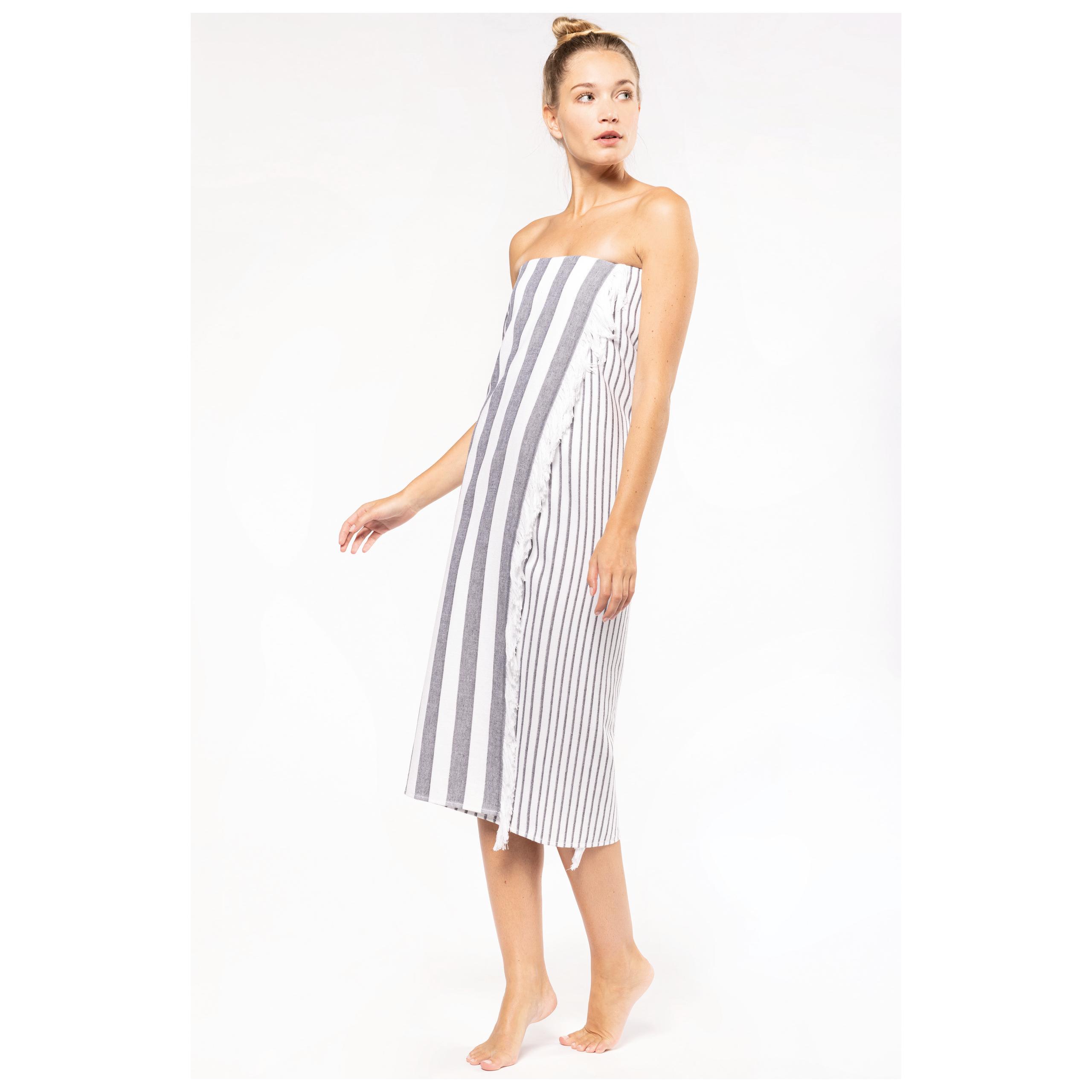 Kariban - Fouta rayée avec franges - White / Smoke Stripe - One Size