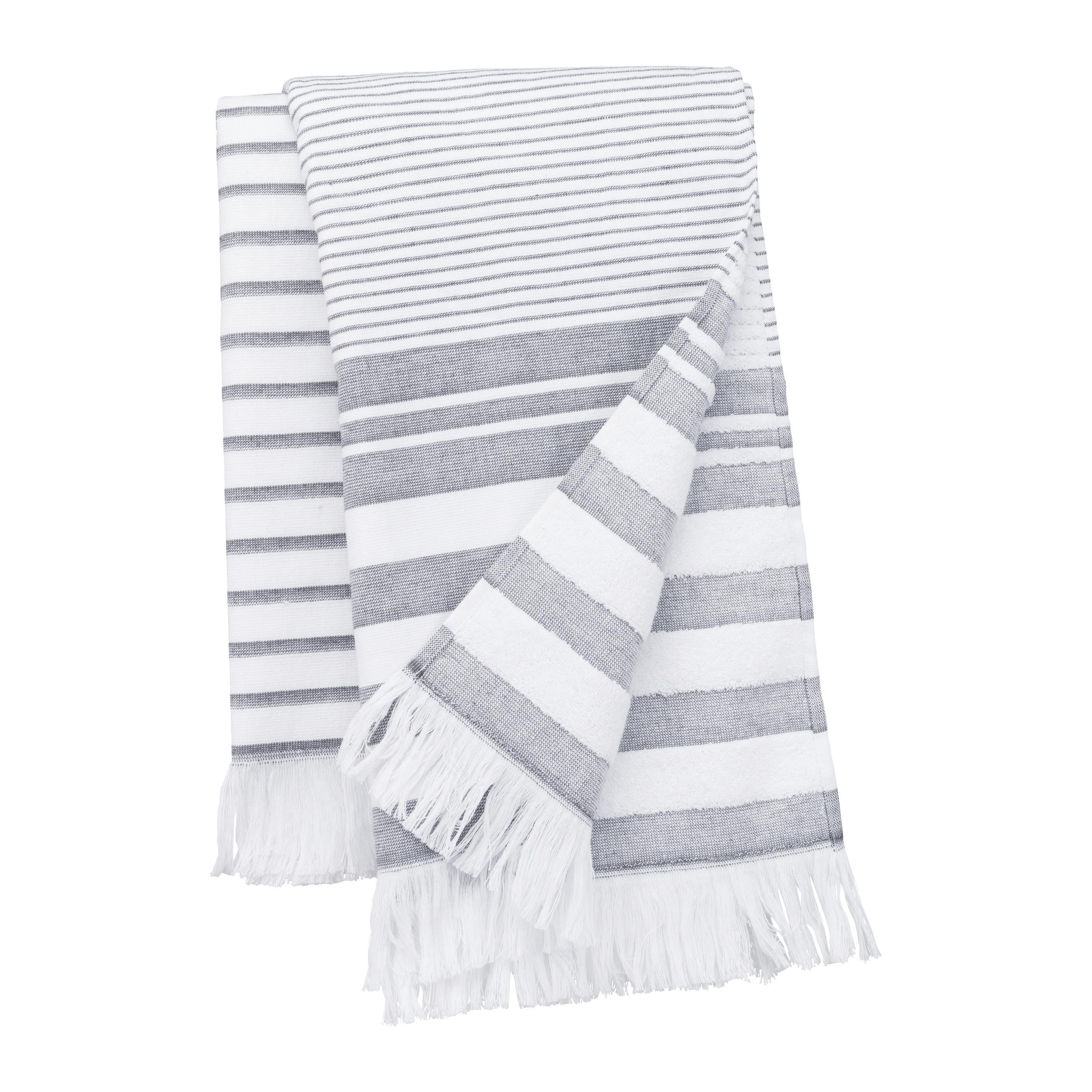 Kariban - Fouta rayée avec franges - White / Smoke Stripe - One Size