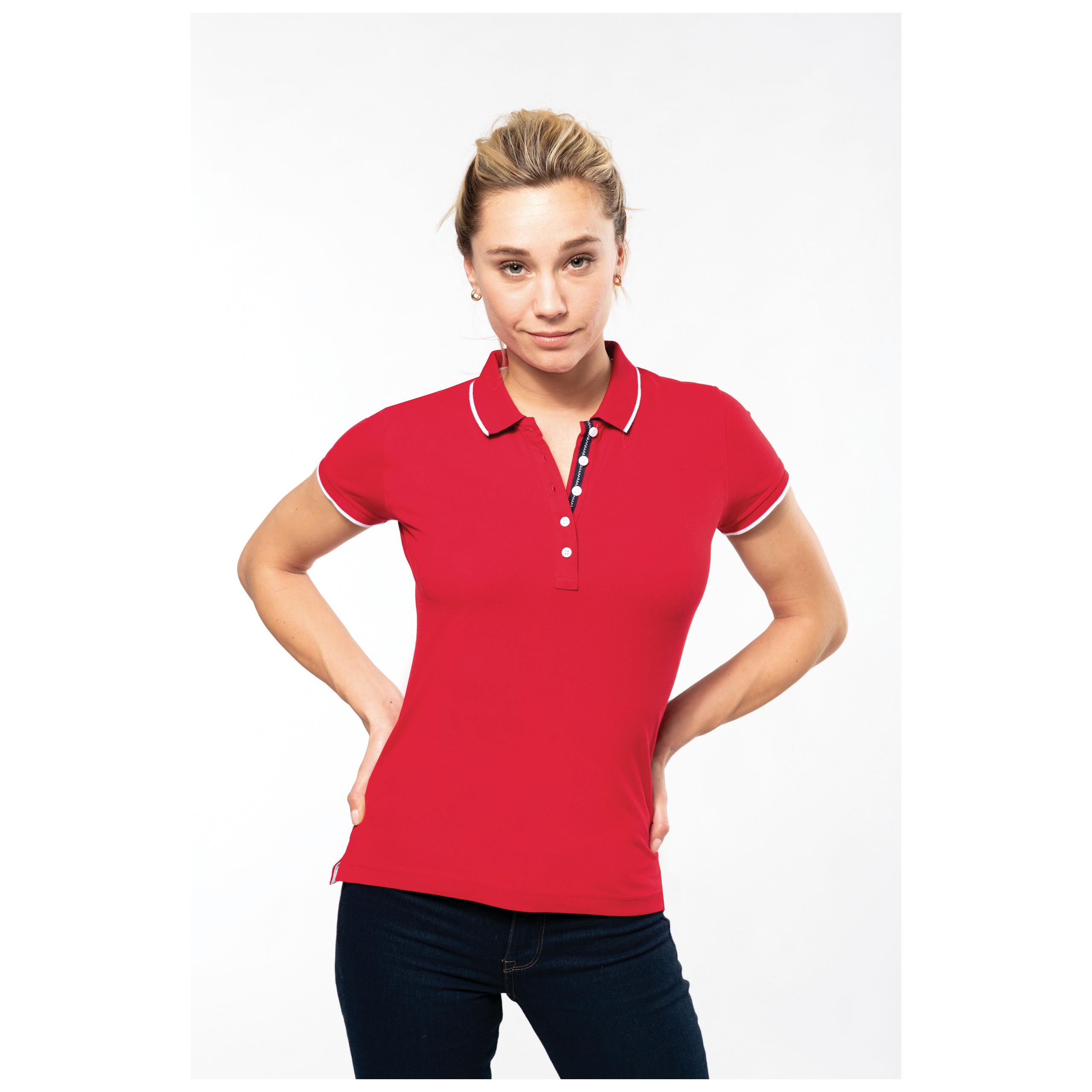 Kariban - Polo maille piquée manches courtes femme - Navy / White / Red - S