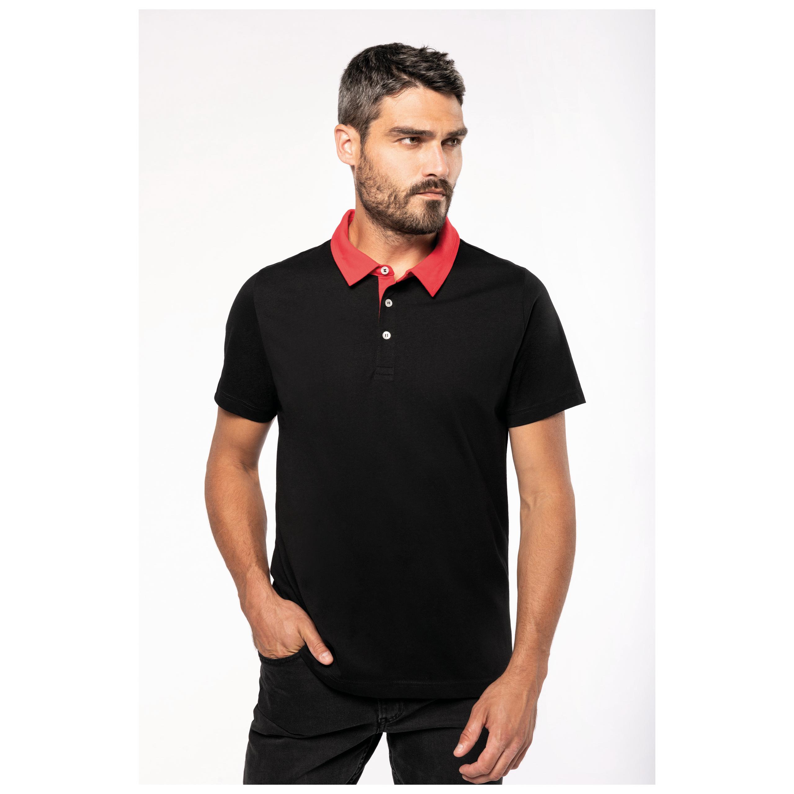 Kariban - Polo jersey bicolore homme - Black / Dark Grey Heather - S