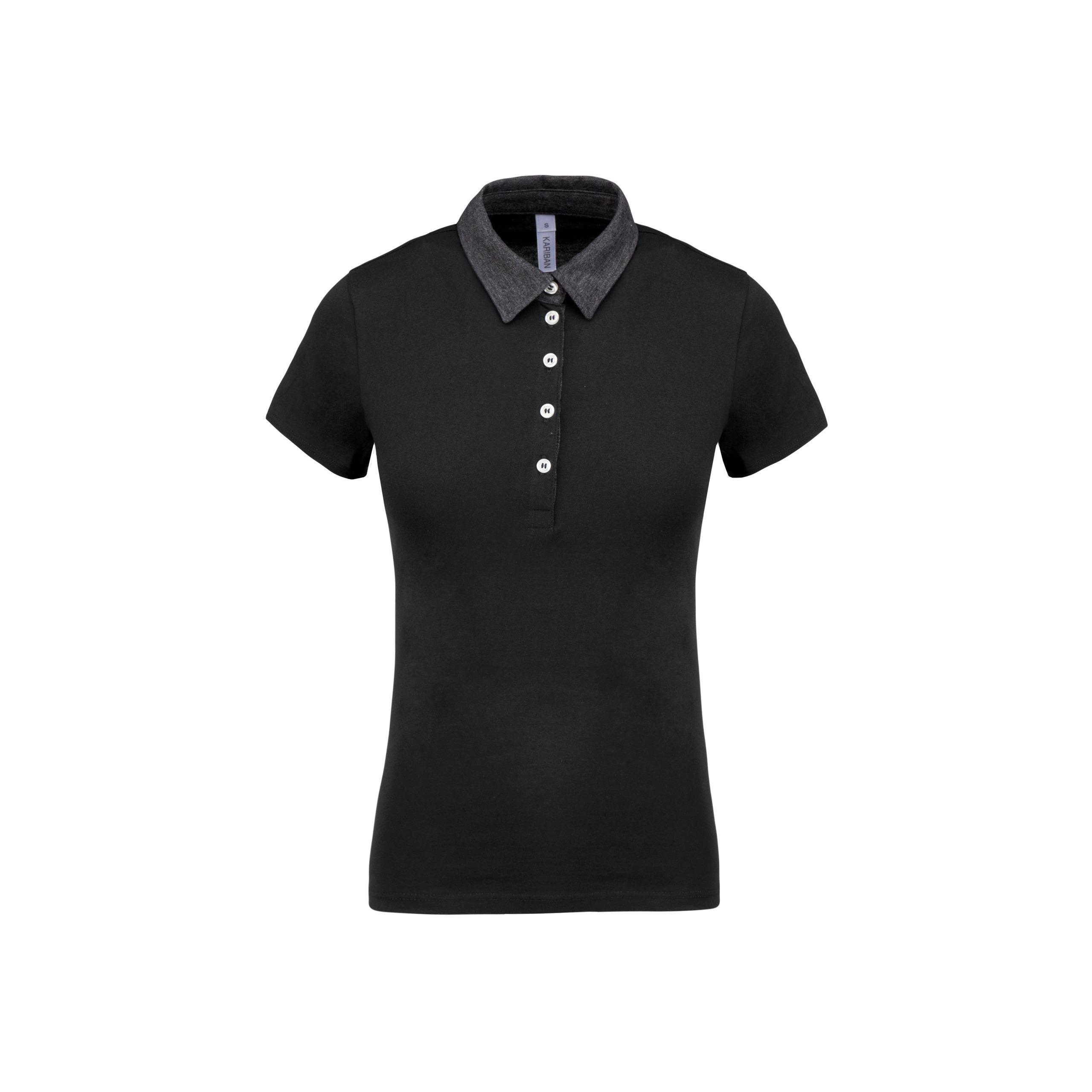 Kariban - Polo jersey bicolore femme - Black / Dark Grey Heather - XS