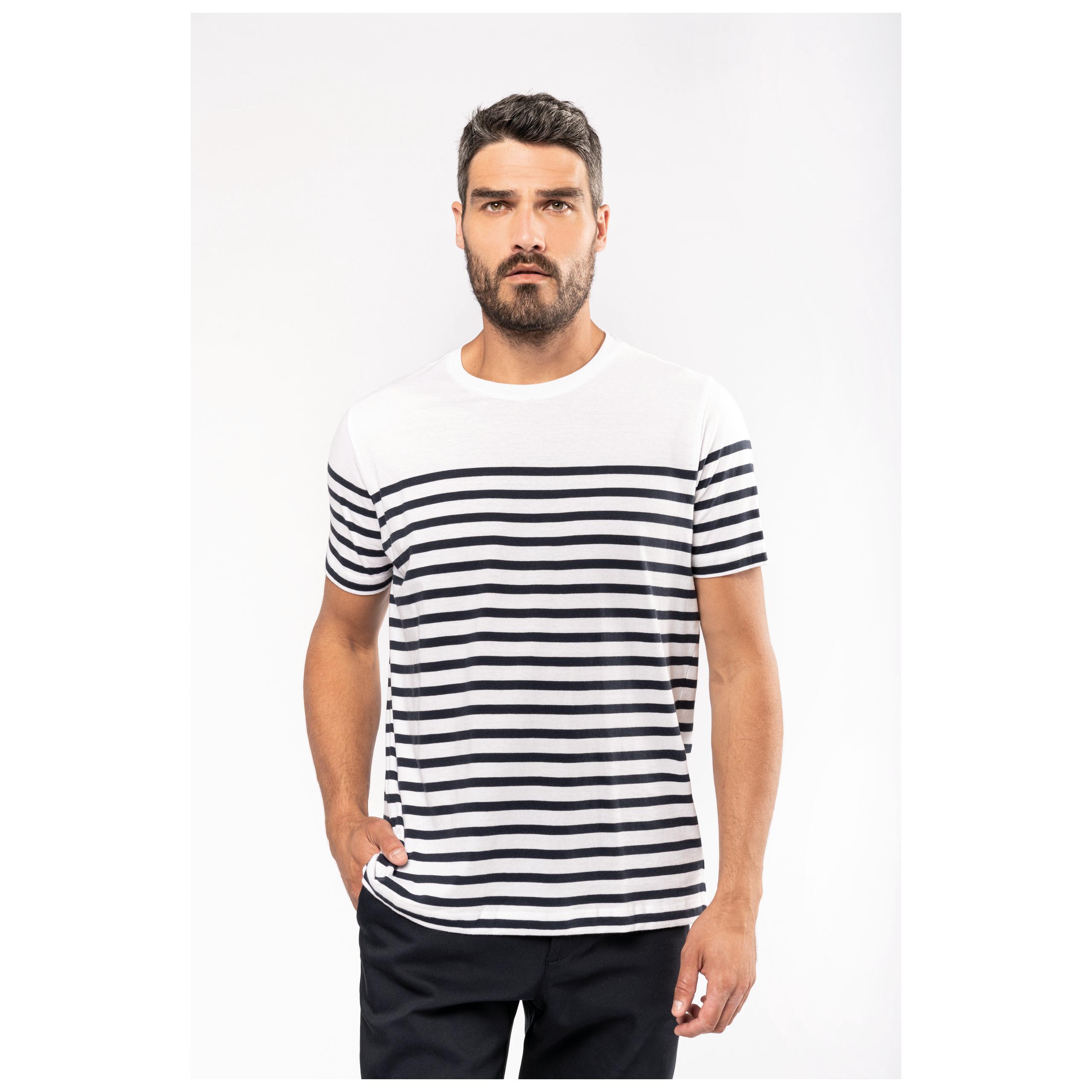 Kariban - T-shirt marin col rond Bio homme - Navy / White Stripes - S