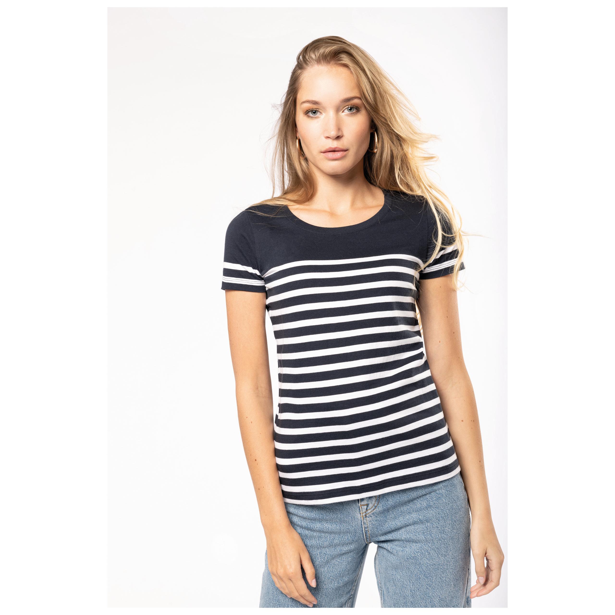 Kariban - T-shirt marin col rond Bio femme - Navy / White Stripes - XS