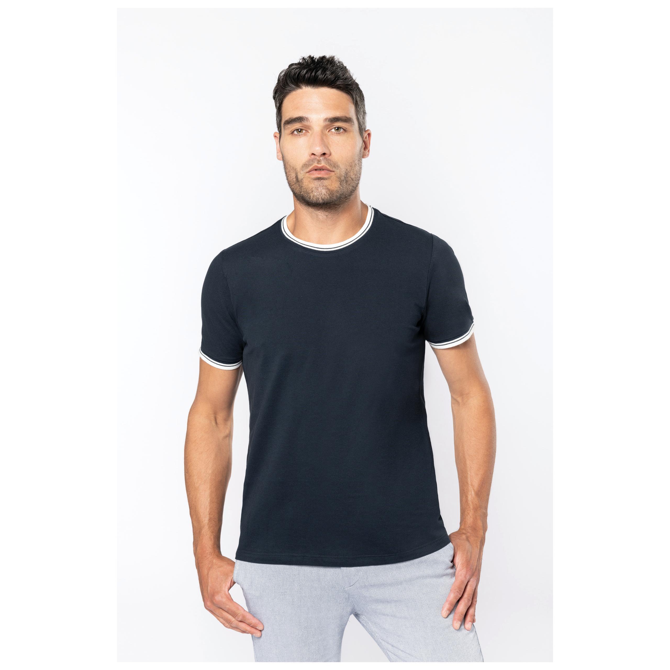 Kariban - T-shirt maille piquée col rond homme - Navy / Off White - S