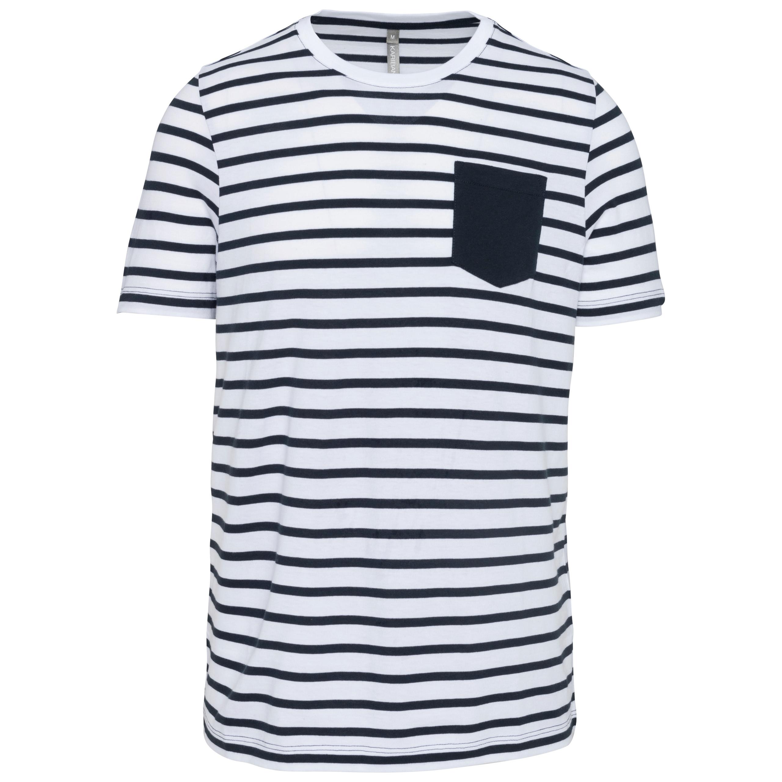 Kariban - T-shirt rayé marin avec poche manches courtes - White / Navy Stripes - S