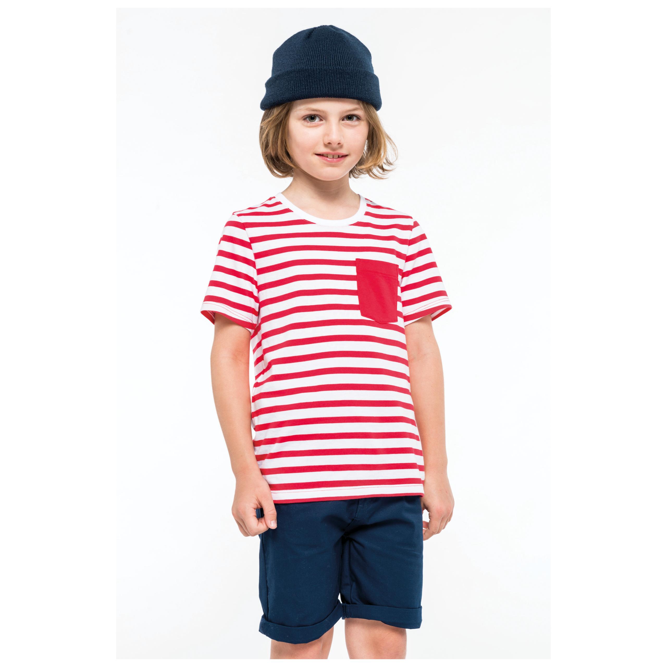 Kariban - T-shirt rayé marin avec poche manches courtes enfant - White / Navy Stripes - 4/6 ans