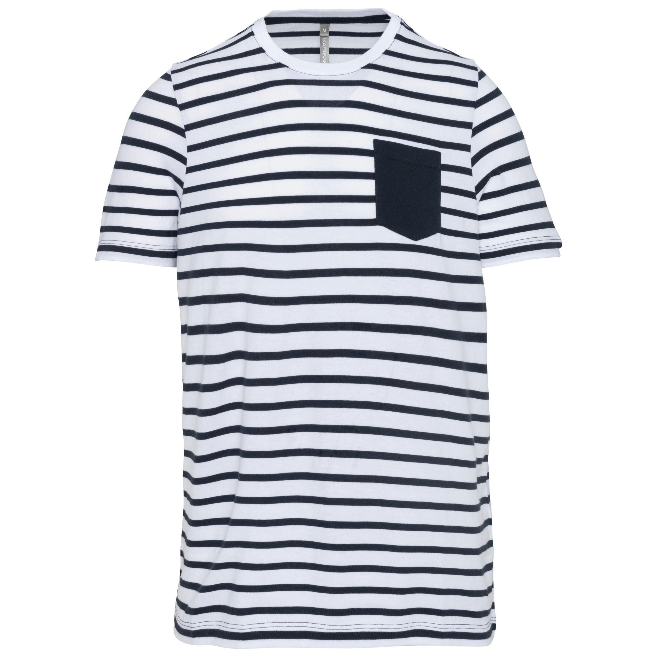 Kariban - T-shirt rayé marin avec poche manches courtes enfant - White / Navy Stripes - 4/6 ans