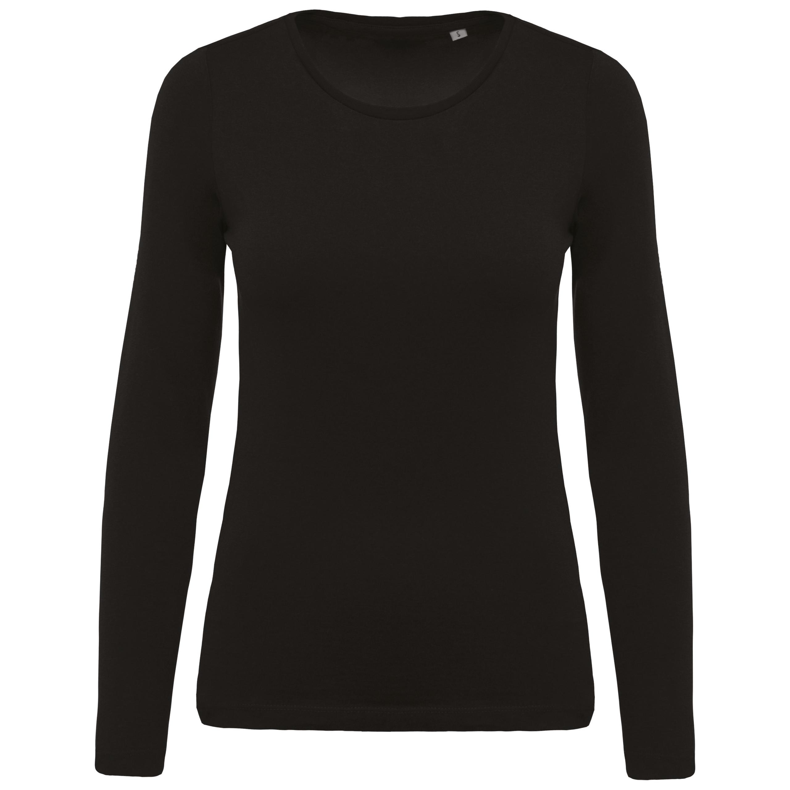 Kariban - T-shirt coton Bio col rond manches longues femme - Black - L