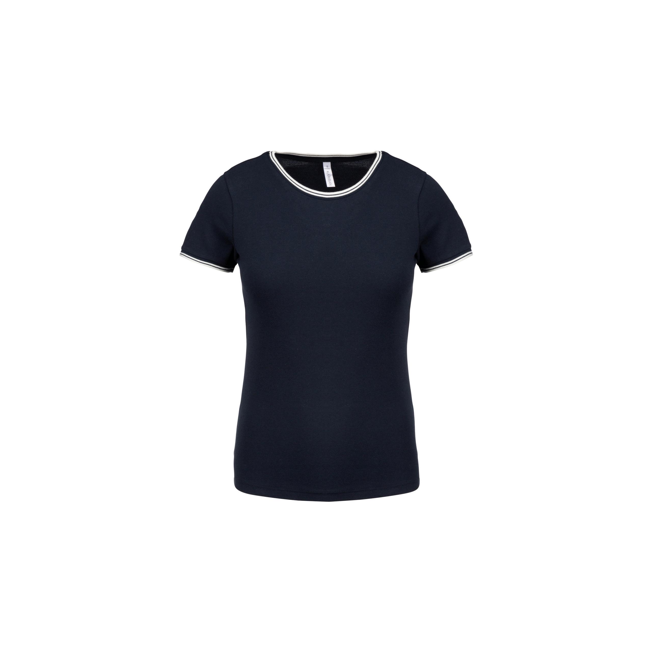 Kariban - T-shirt maille piquée col rond femme - Navy / Off White - XS