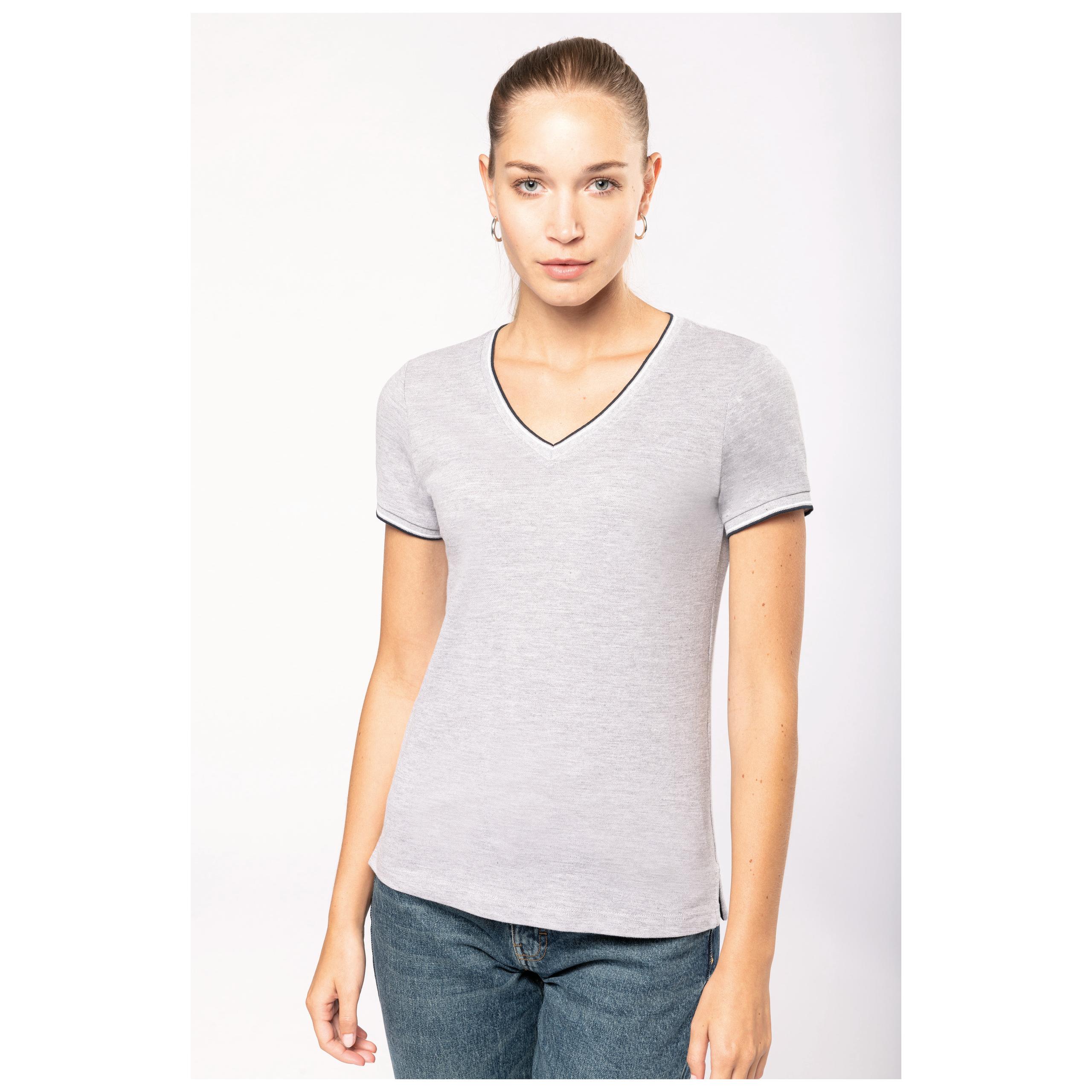 Kariban - T-shirt maille piquée col V femme - Black / Light Grey / White - XS