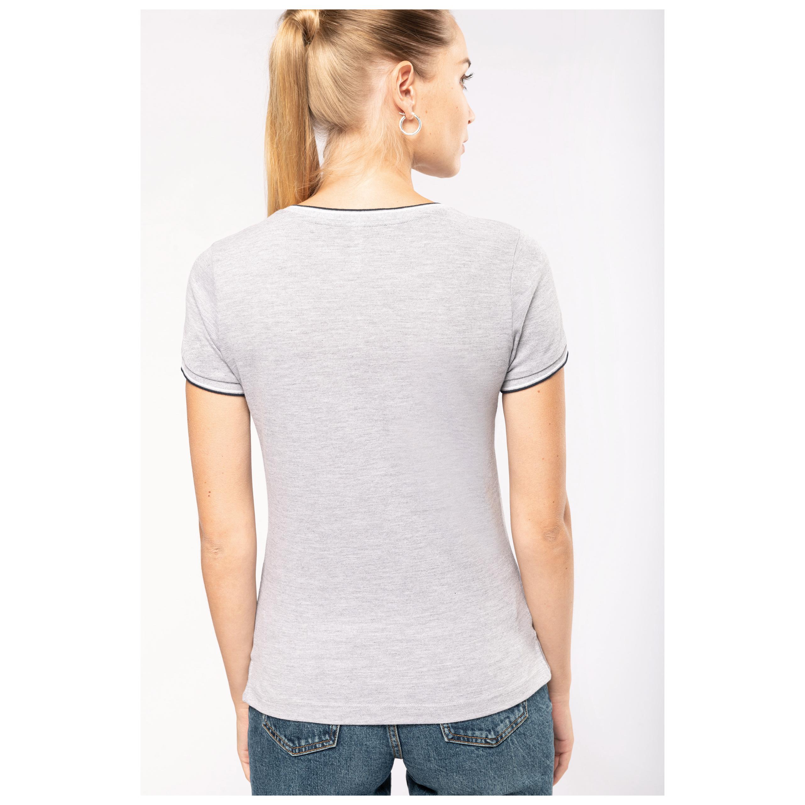 Kariban - T-shirt maille piquée col V femme - Black / Light Grey / White - XS