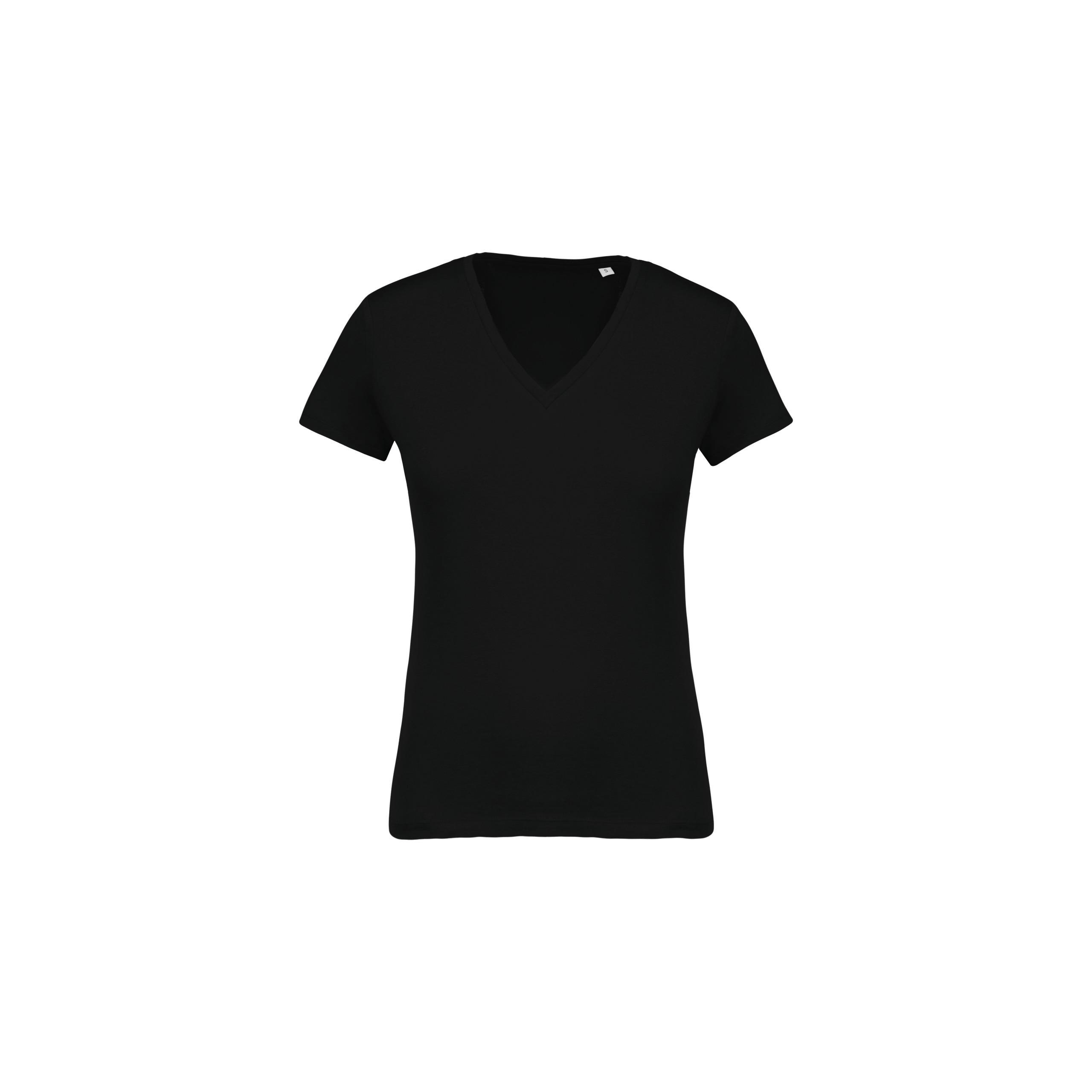 Kariban - T-shirt coton Bio col V femme - Black - L