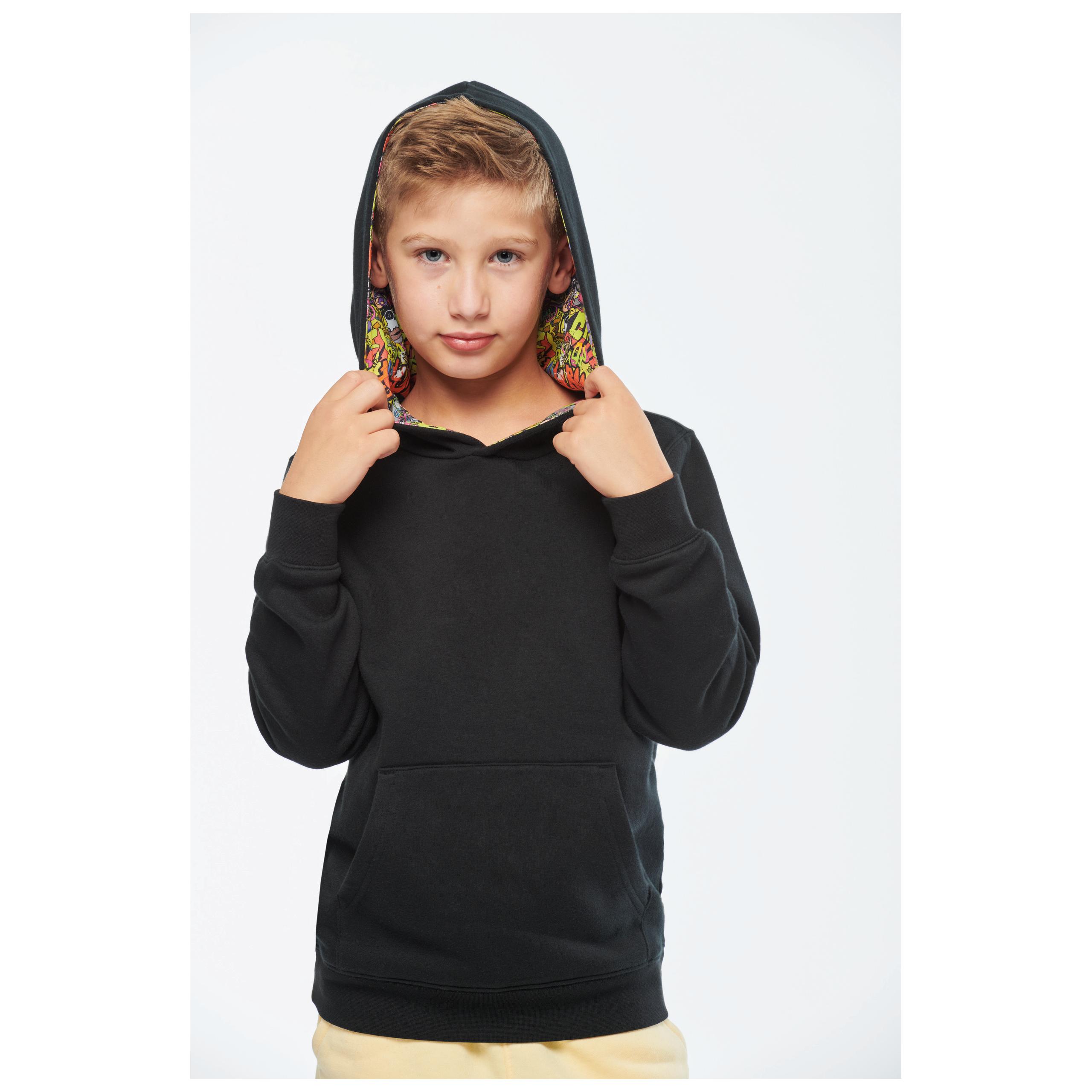 Kariban - Sweat-shirt à capuche contrastée à motifs enfant unisexe - Black / Skate Graffiti - 6/8 ans