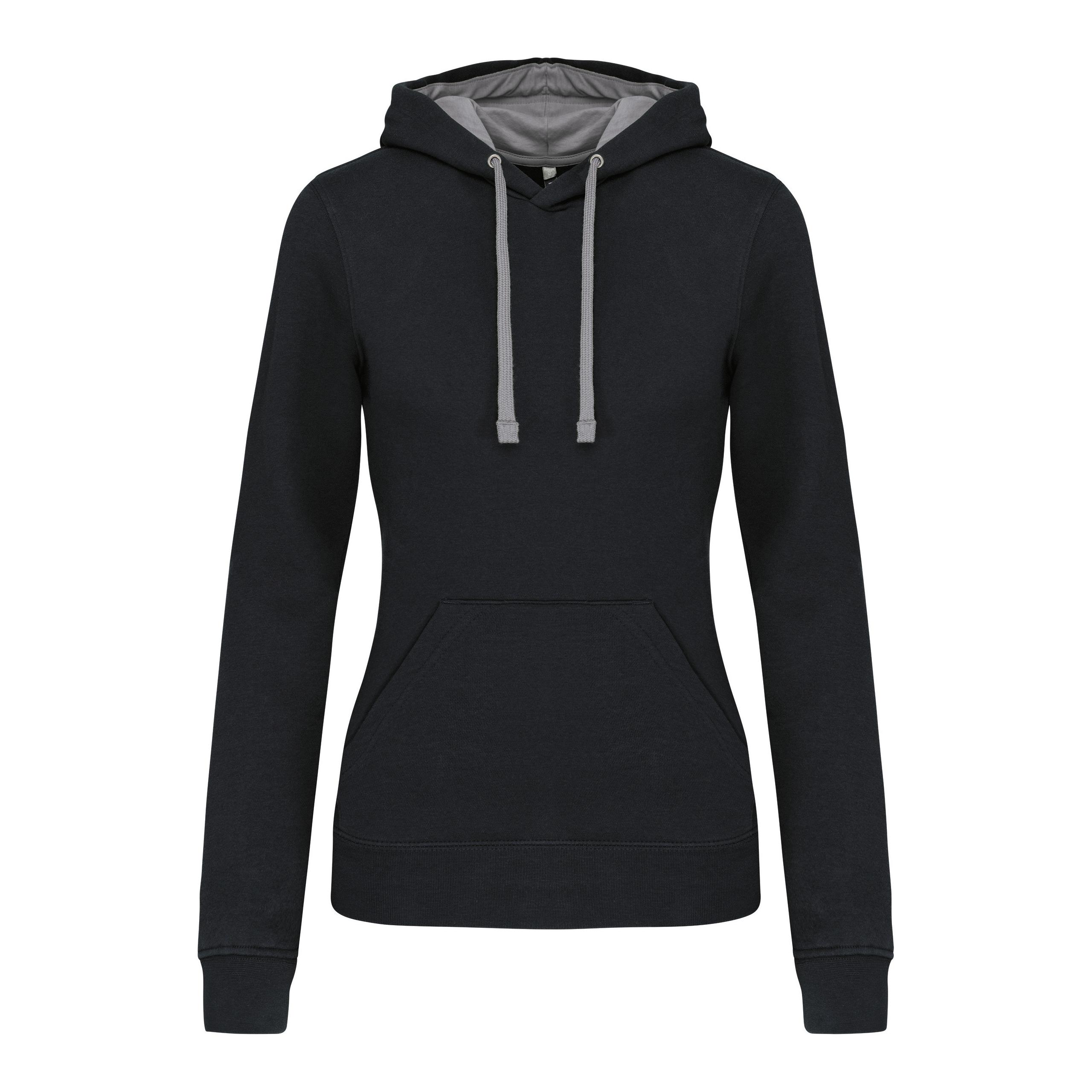 Kariban - Sweat-shirt capuche contrastée femme - Black / Fine Grey - S