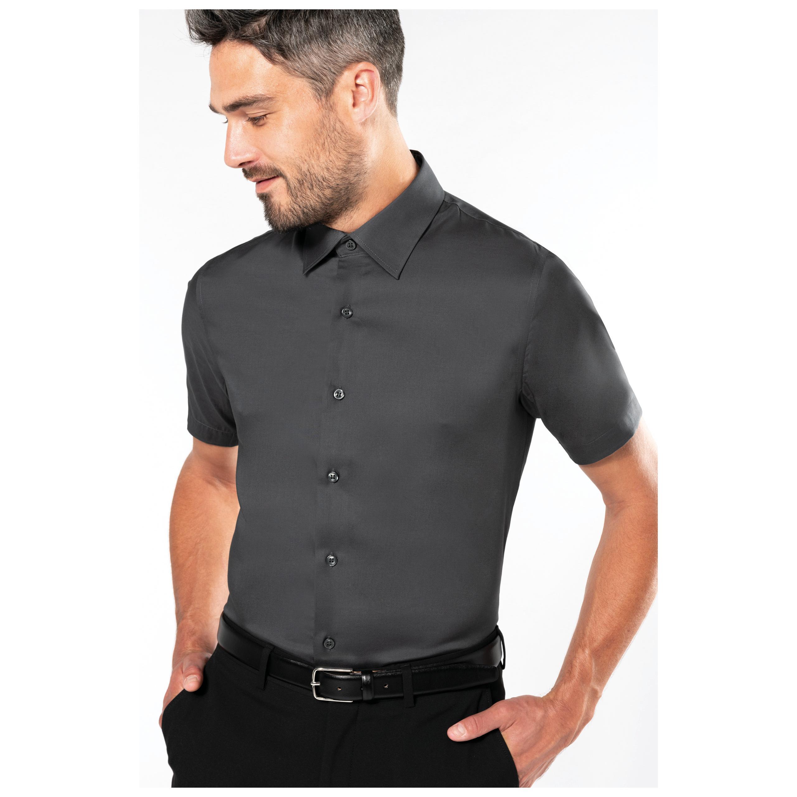 Kariban - Chemise ajustée manches courtes sans repassage - Black - S