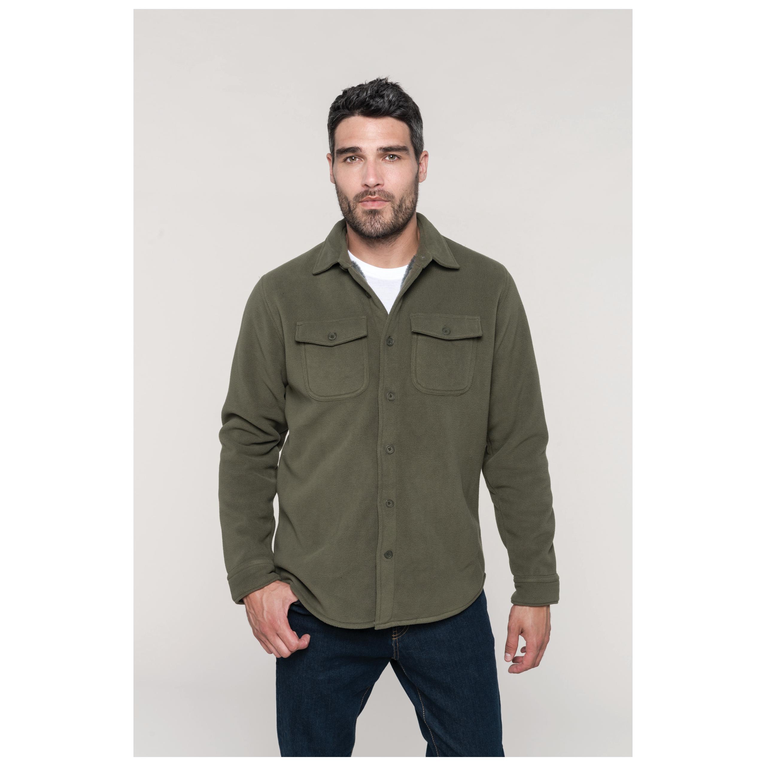 Kariban - Surchemise polaire doublée sherpa polaire - Dark Khaki / Storm Grey - S