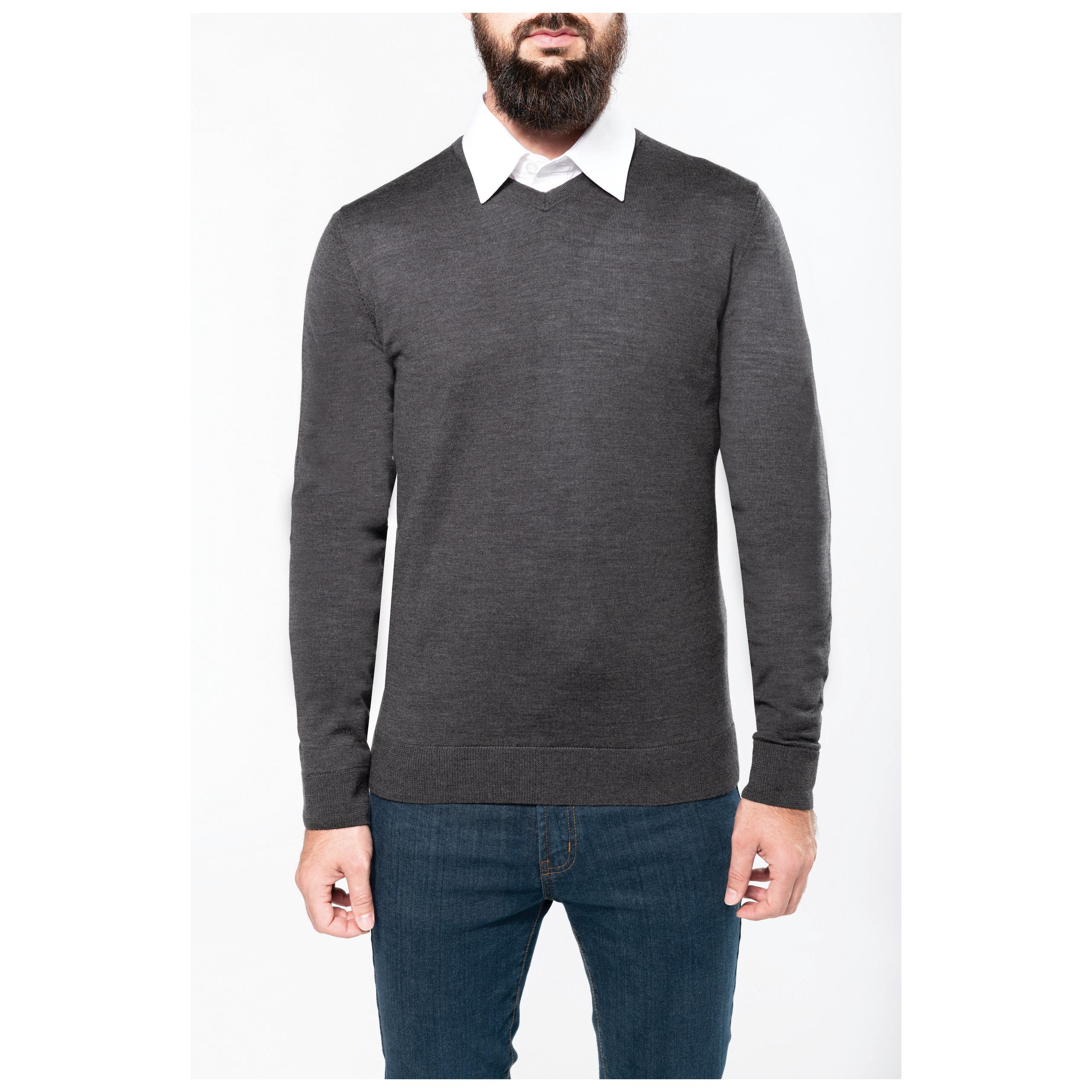 Kariban - Pullover mérinos col V homme - Black - XS