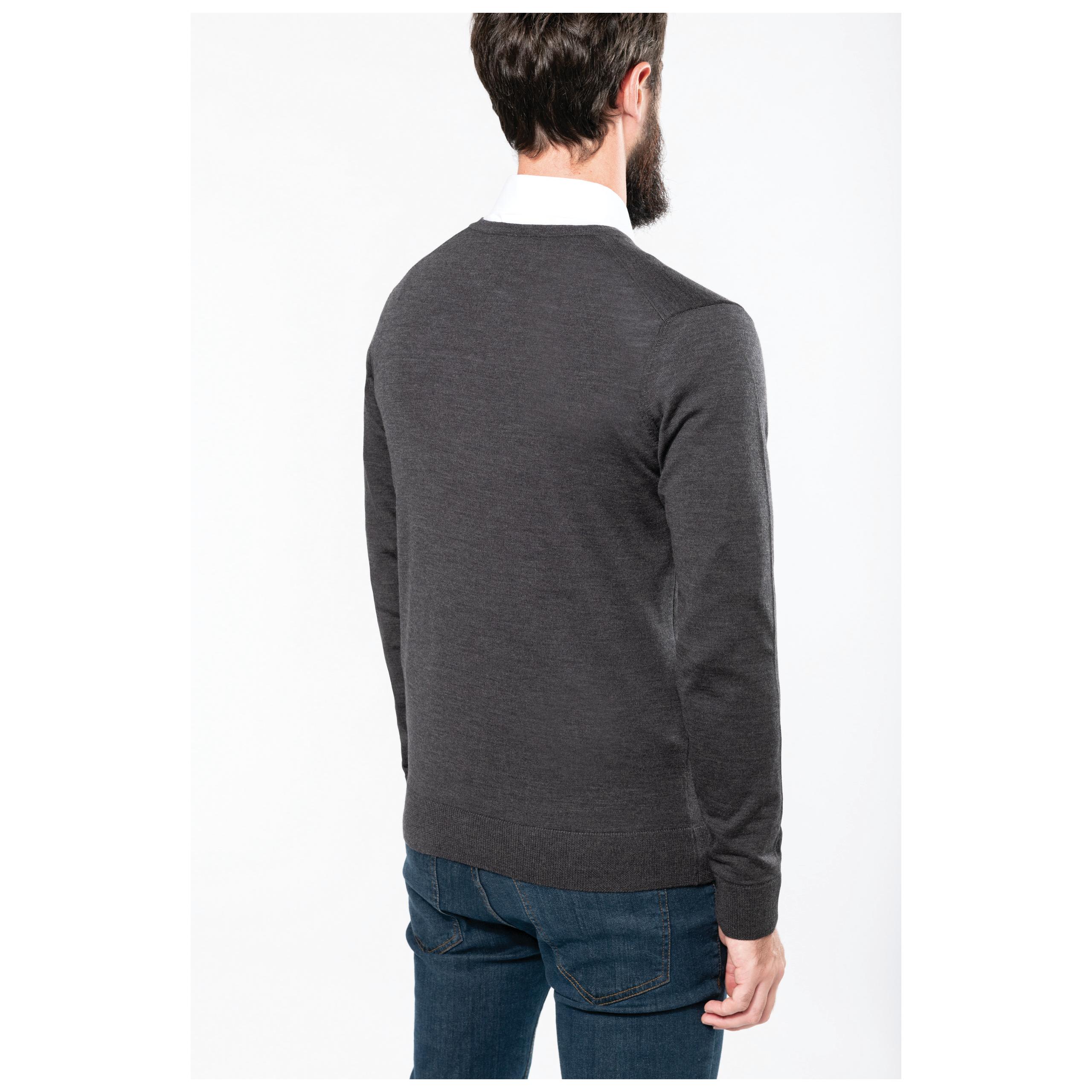 Kariban - Pullover mérinos col V homme - Black - XS