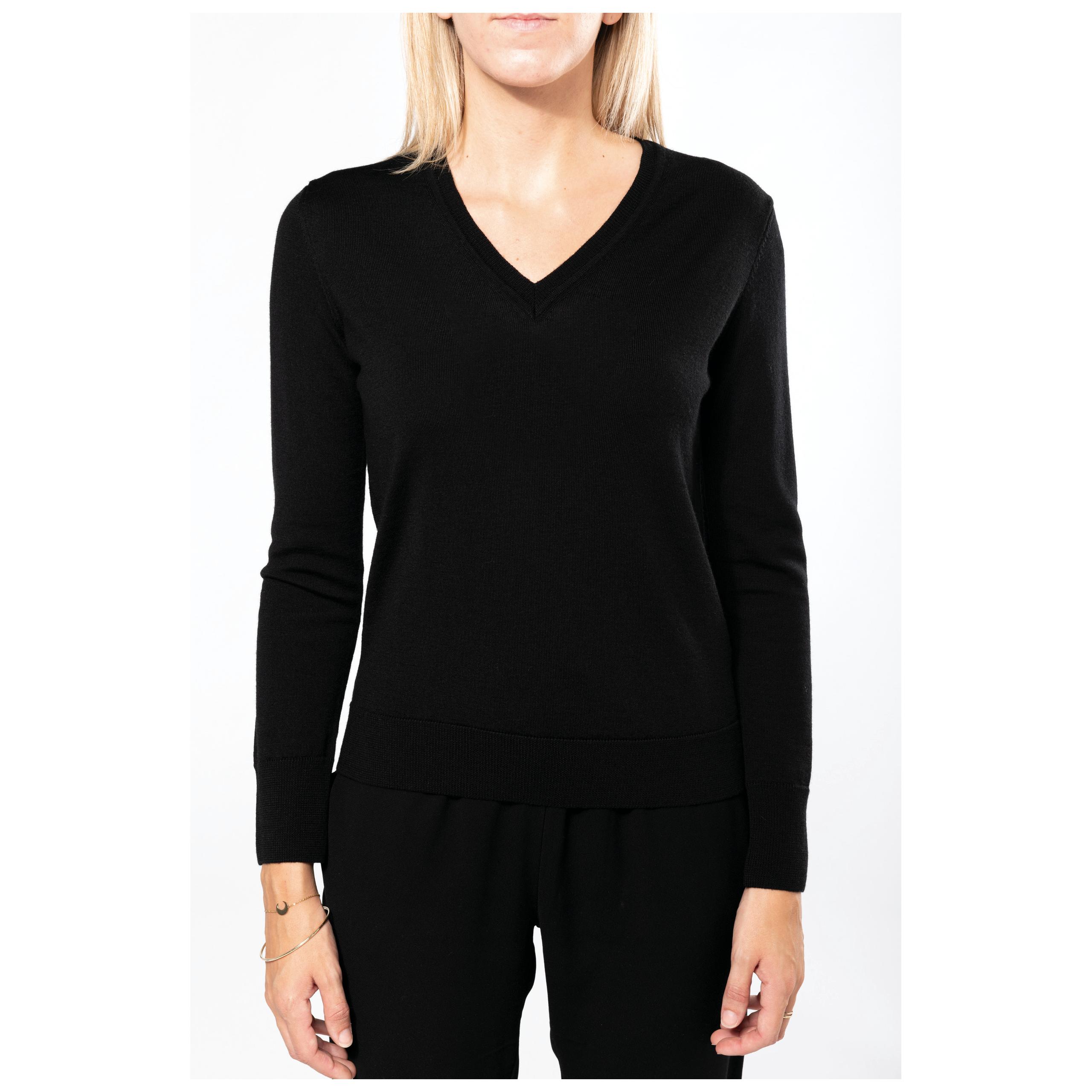 Kariban - Pullover mérinos col V femme - Black - XS