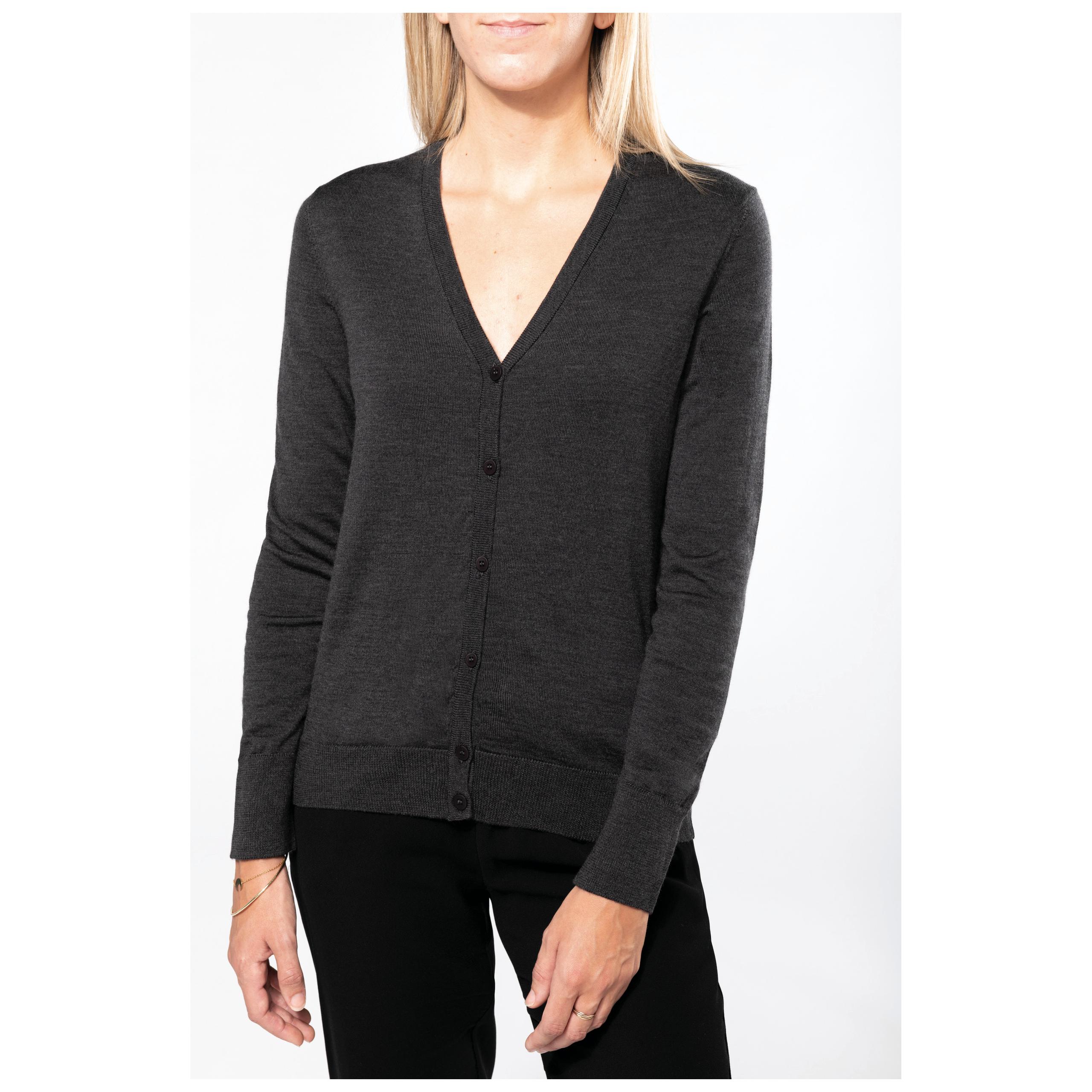 Kariban - Cardigan boutonné mérinos femme - Black - XS