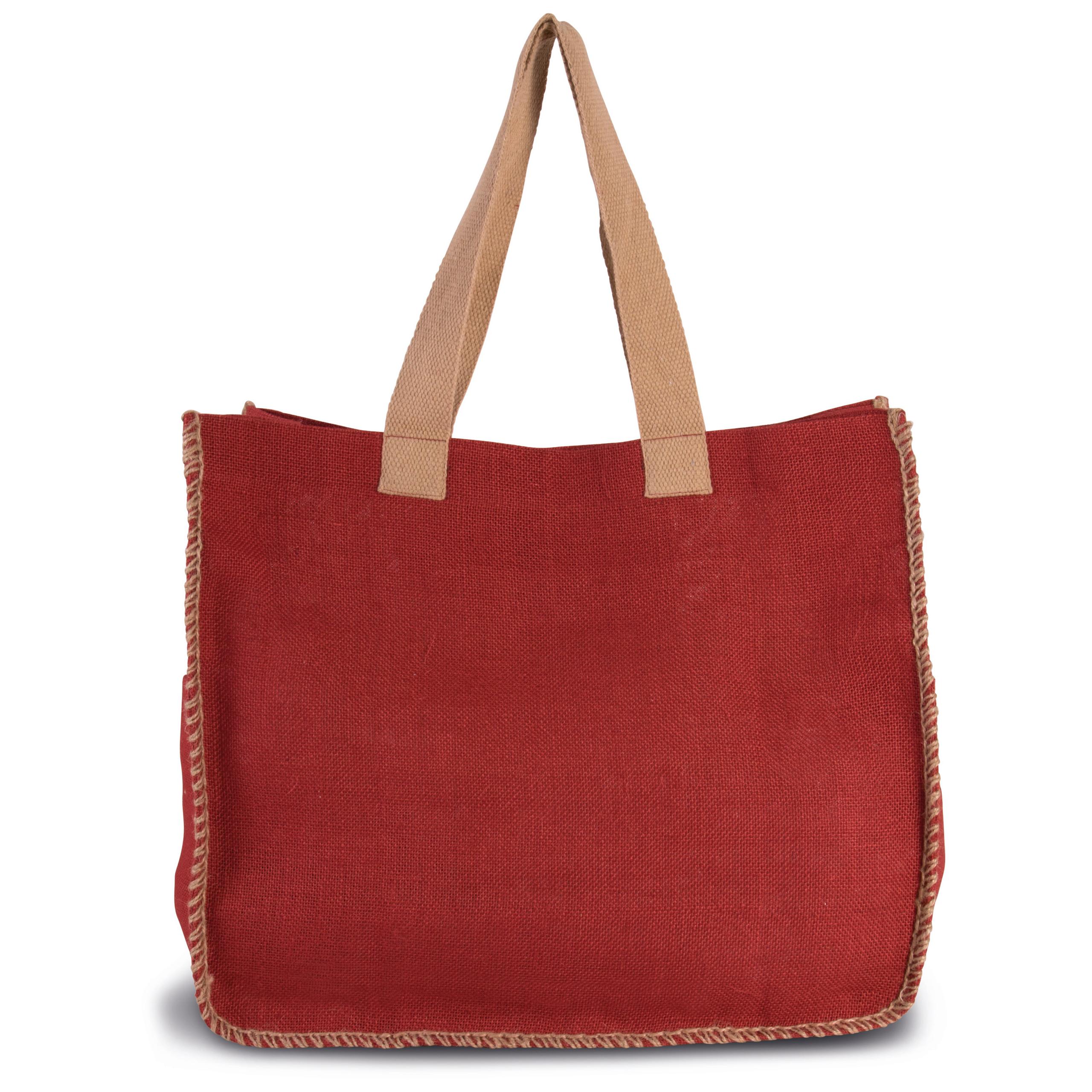 Kimood - Sac en jute avec coutures contrastées - Arandano Red / Natural - One Size