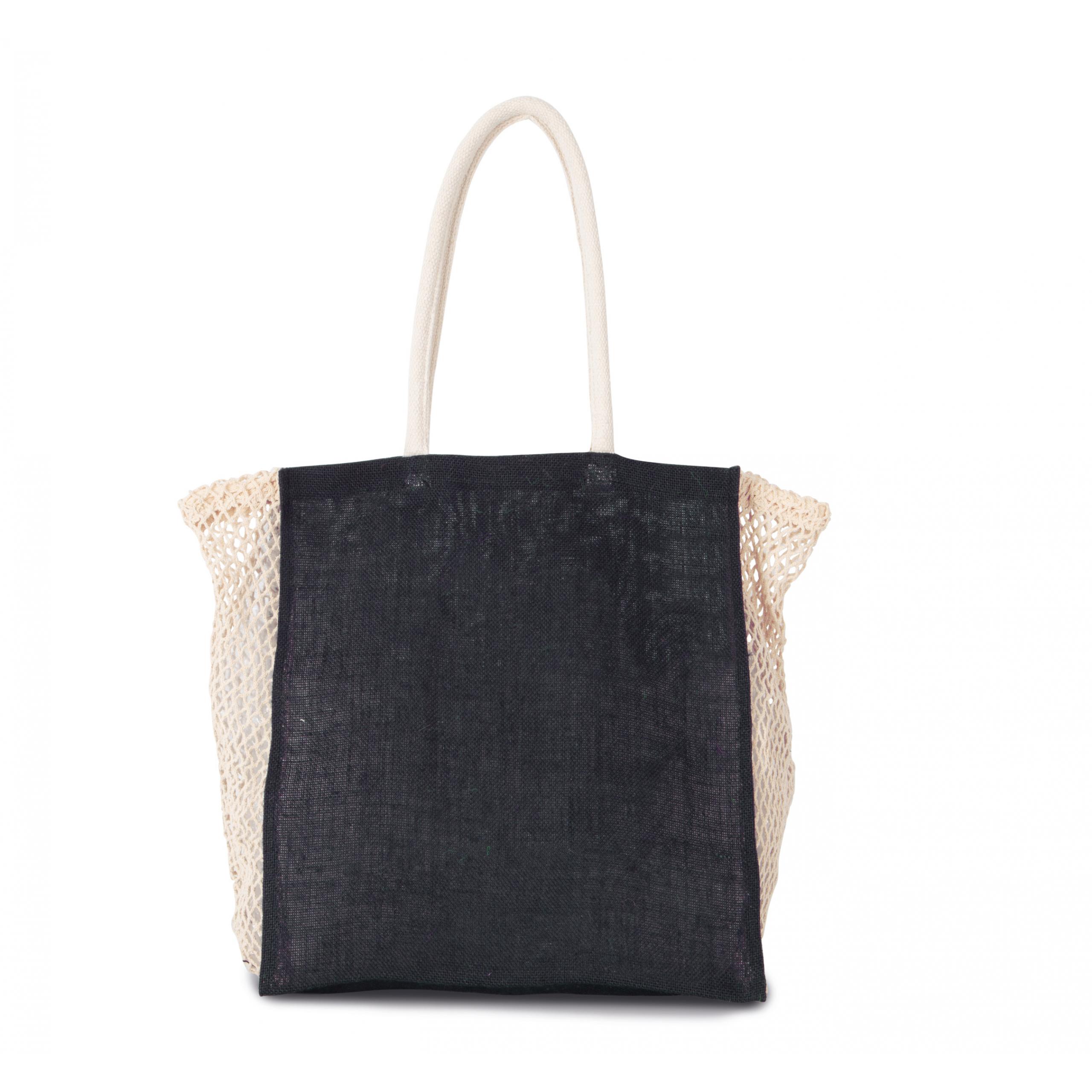 Kimood - Sac shopping avec soufflet en filet - Black / Natural - One Size