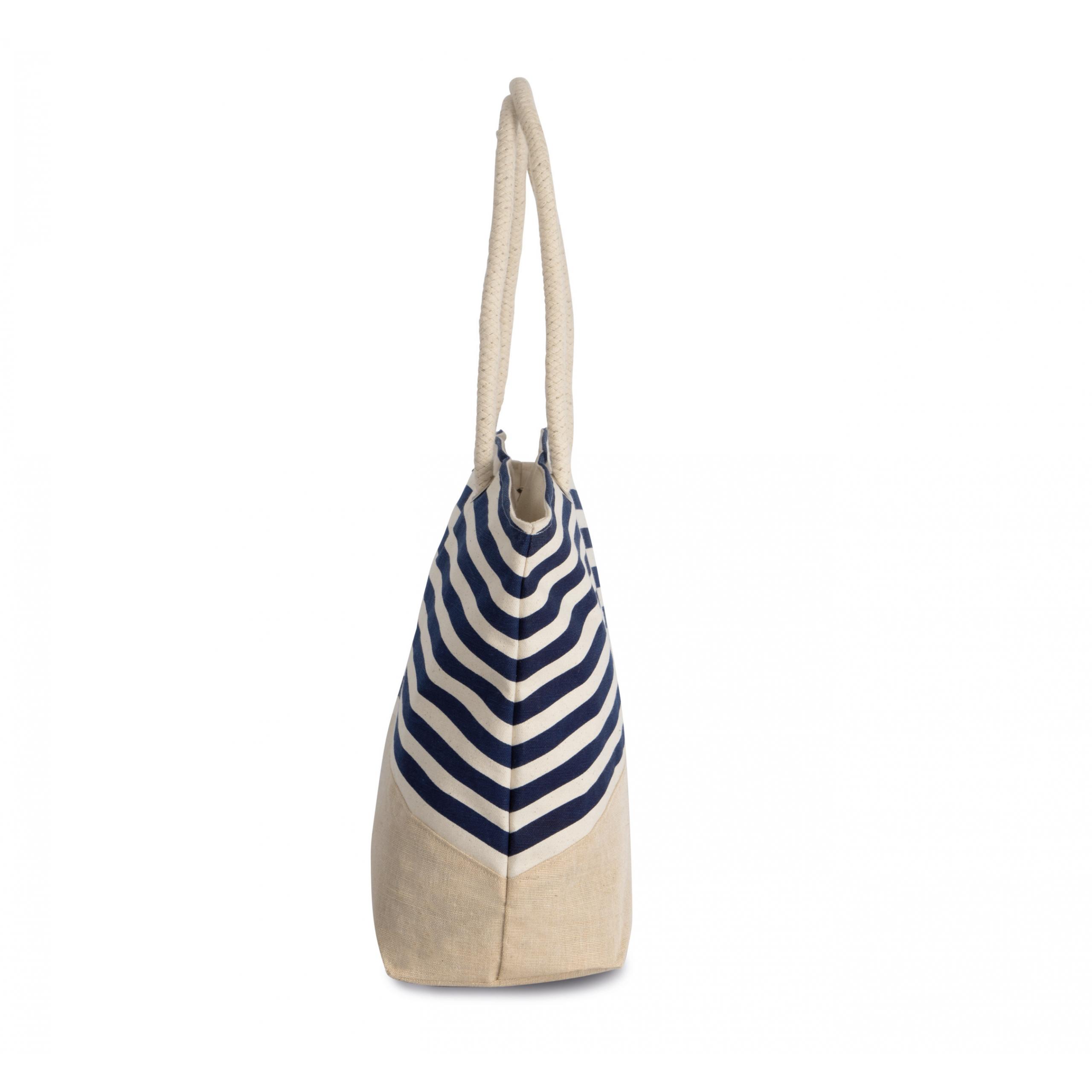 Kimood - Sac shopping style marin en toile de jute - Natural / Navy - One Size