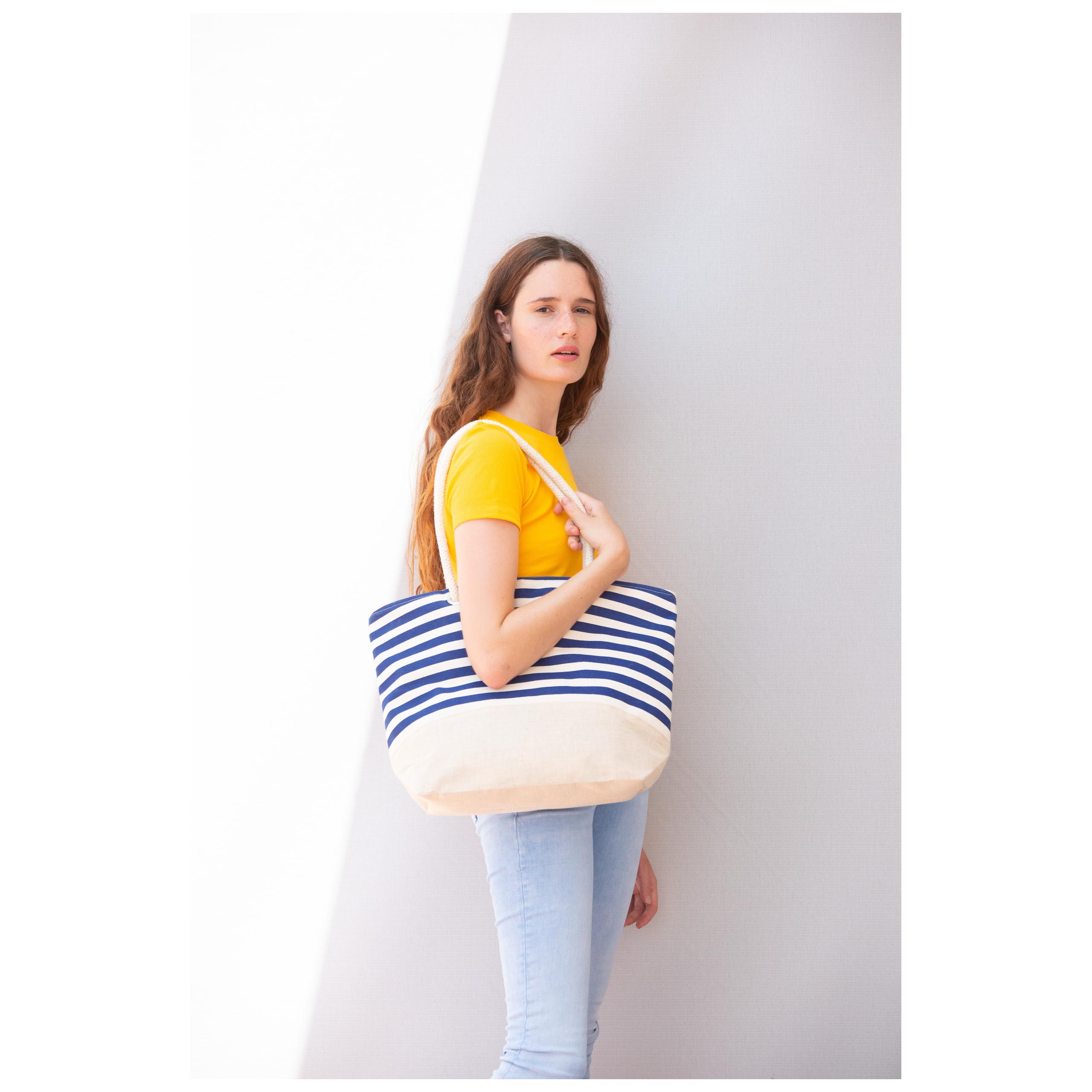 Kimood - Sac shopping style marin en toile de jute - Natural / Navy - One Size