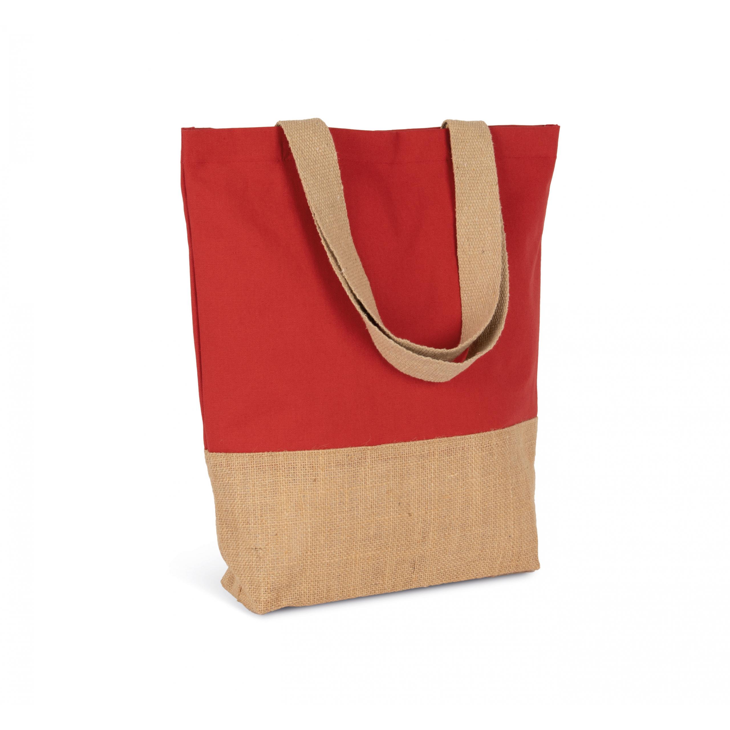 Kimood - Sac shopping en coton et fils de jute contrecollée - Arandano Red / Natural - One Size