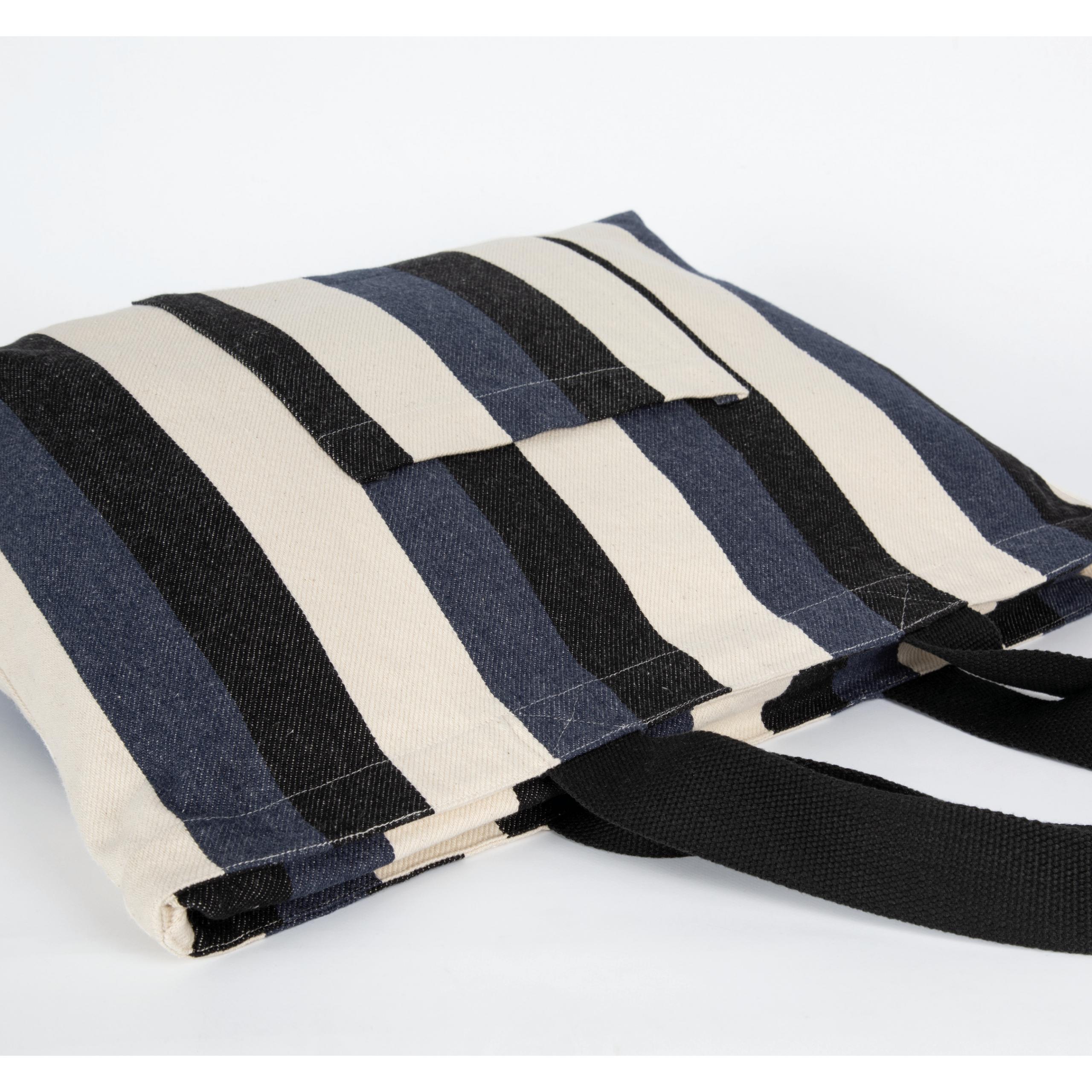 Kimood - Sac Shopping recyclé- Motif rayé - Striped Marine - One Size