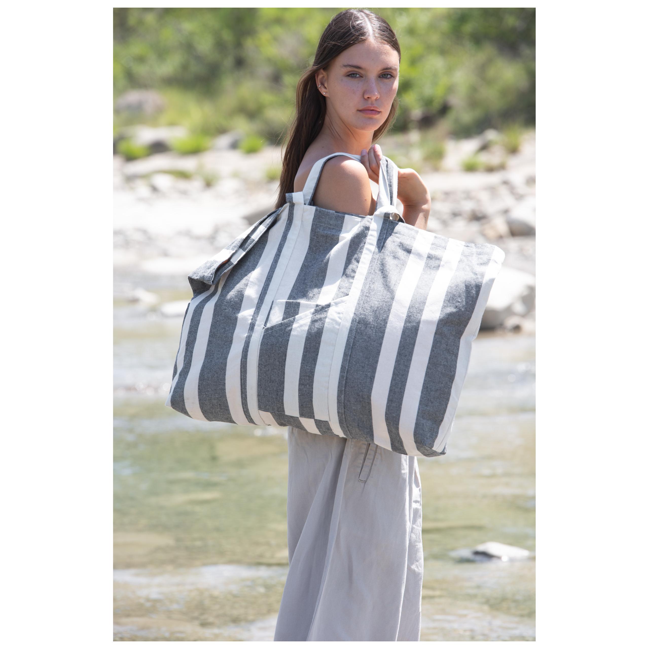 Kimood - Sac fourre-tout recyclé - Motifs rayés - Striped Ecume - One Size