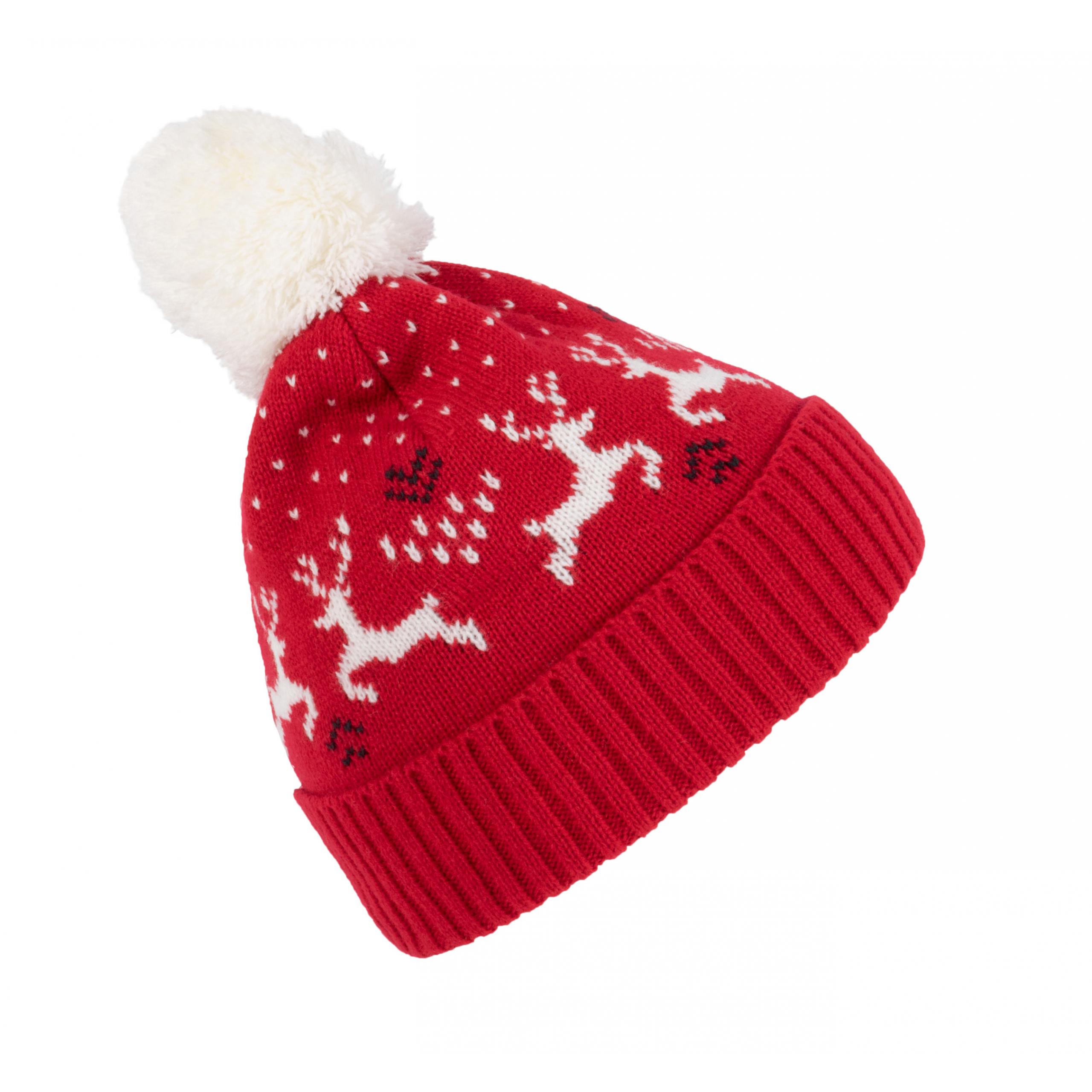 K-up - Bonnet Hiver avec motifs rennes - Cherry Red / Natural - One Size