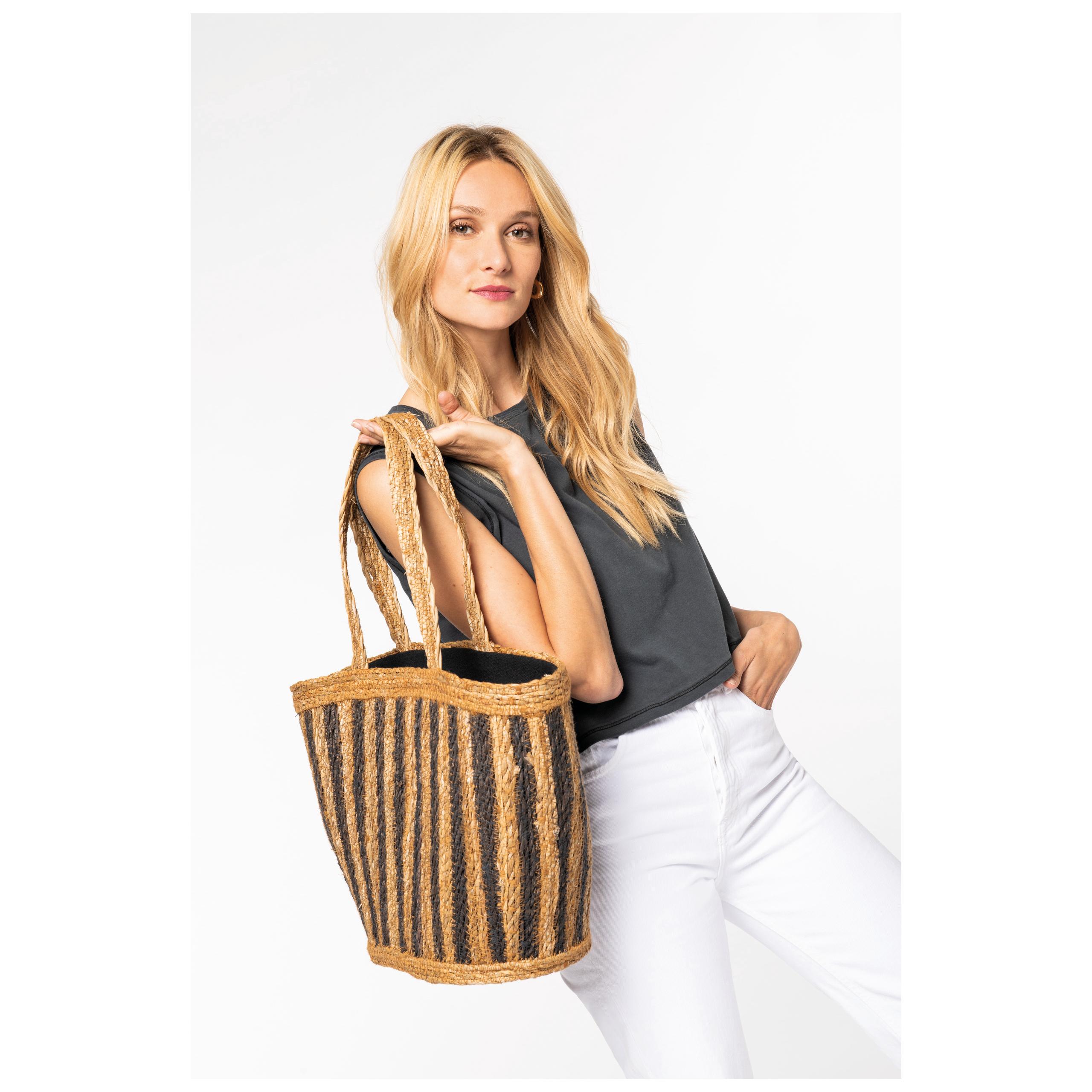 Native Spirit - Sac panier rayé en jonc de mer - Striped Seagrass Black / Black Night - One Size