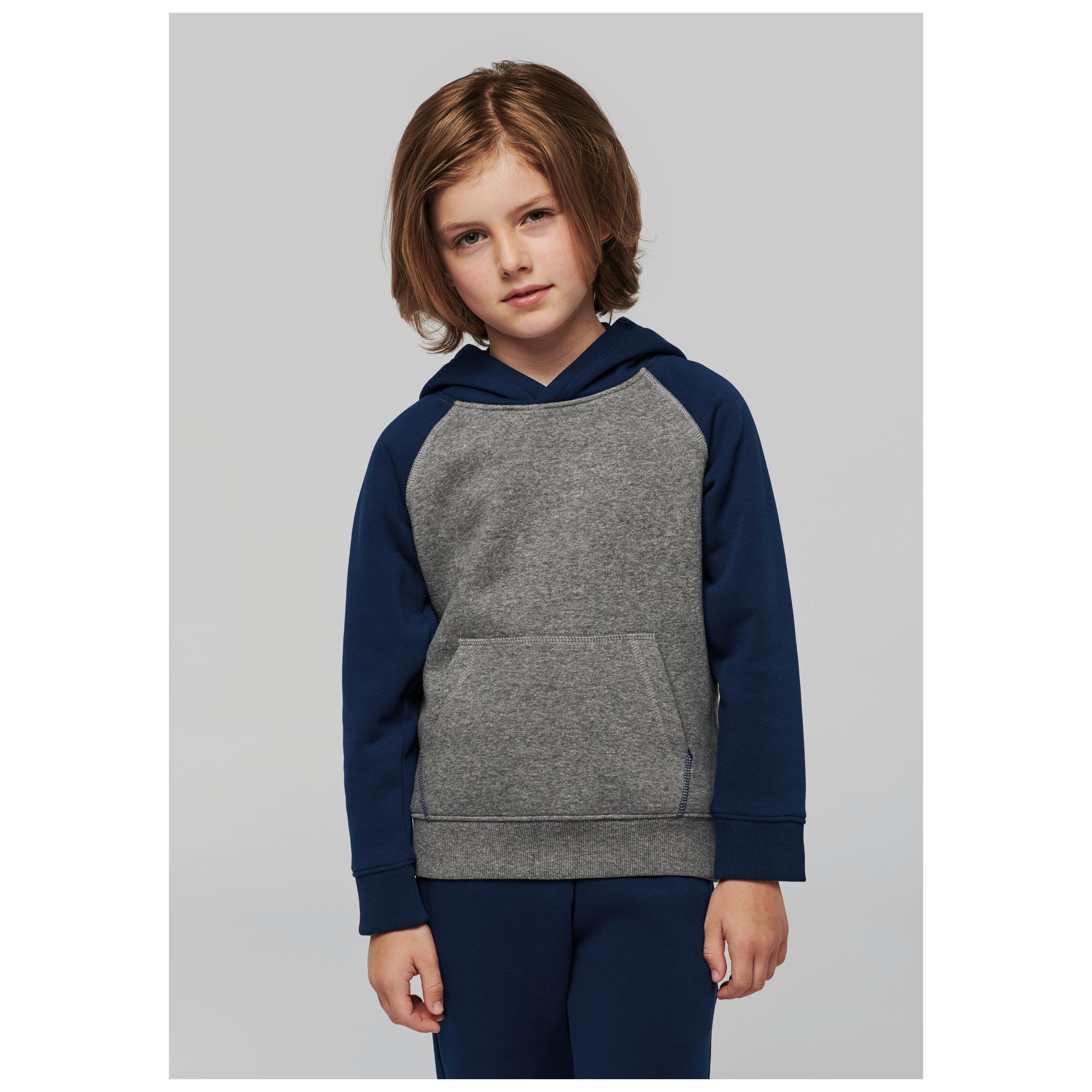 PROACT® - Sweat-shirt capuche bicolore enfant - Grey Heather / Black - 6/8 ans