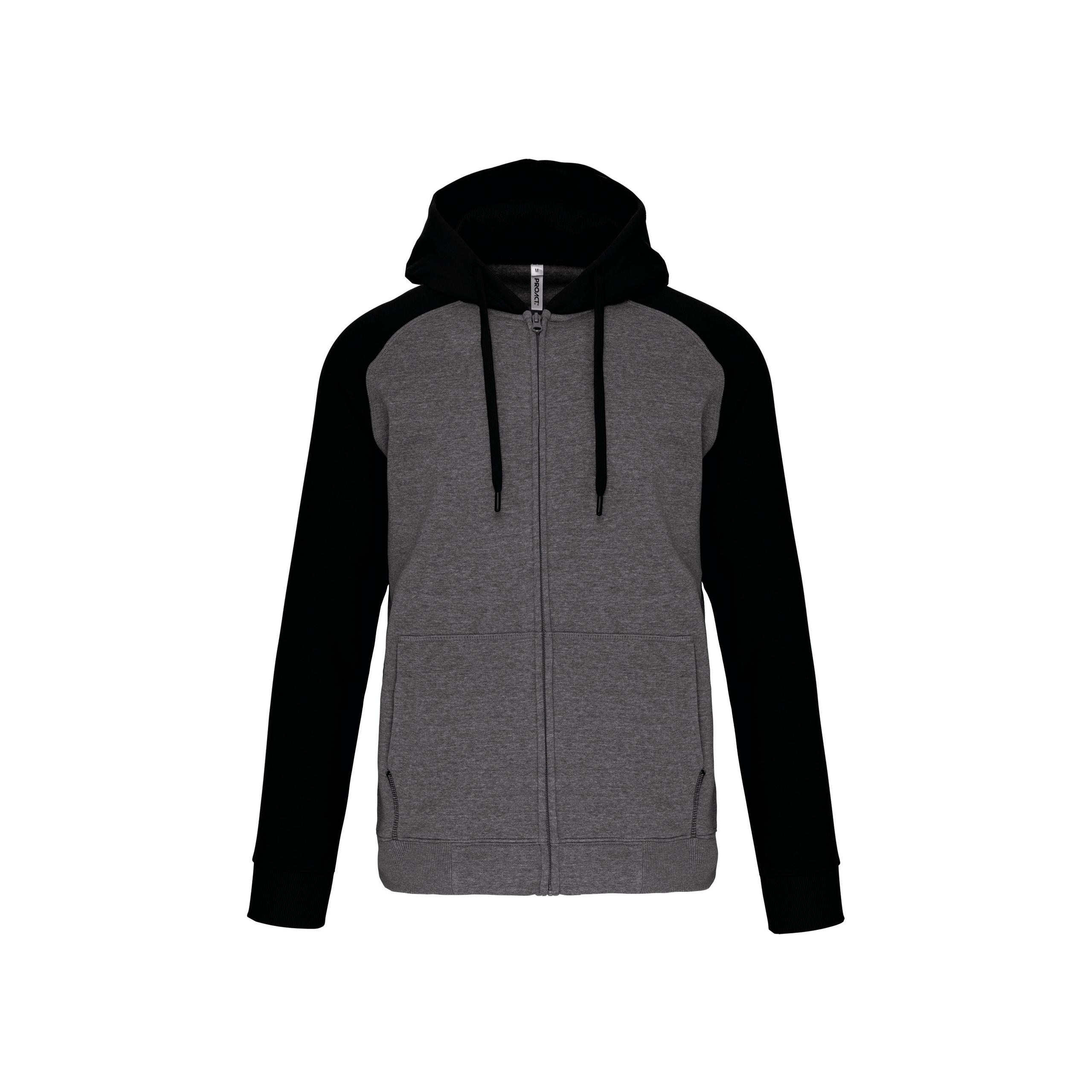 PROACT® - Veste molleton zippée capuche bicolore unisexe - Grey Heather / Black - XS