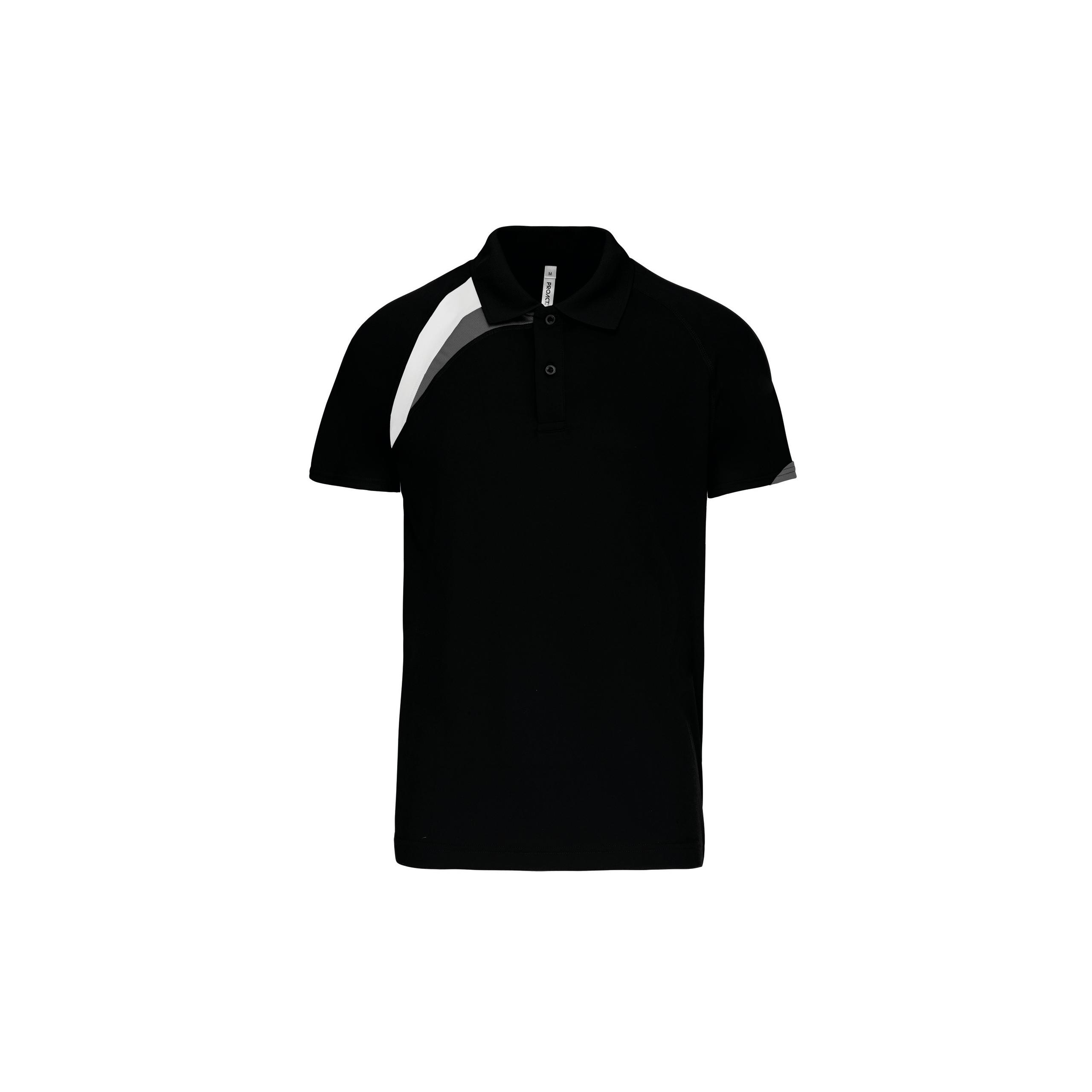 PROACT® - Polo de sport manches courtes unisexe - Black / White / Storm Grey - XS