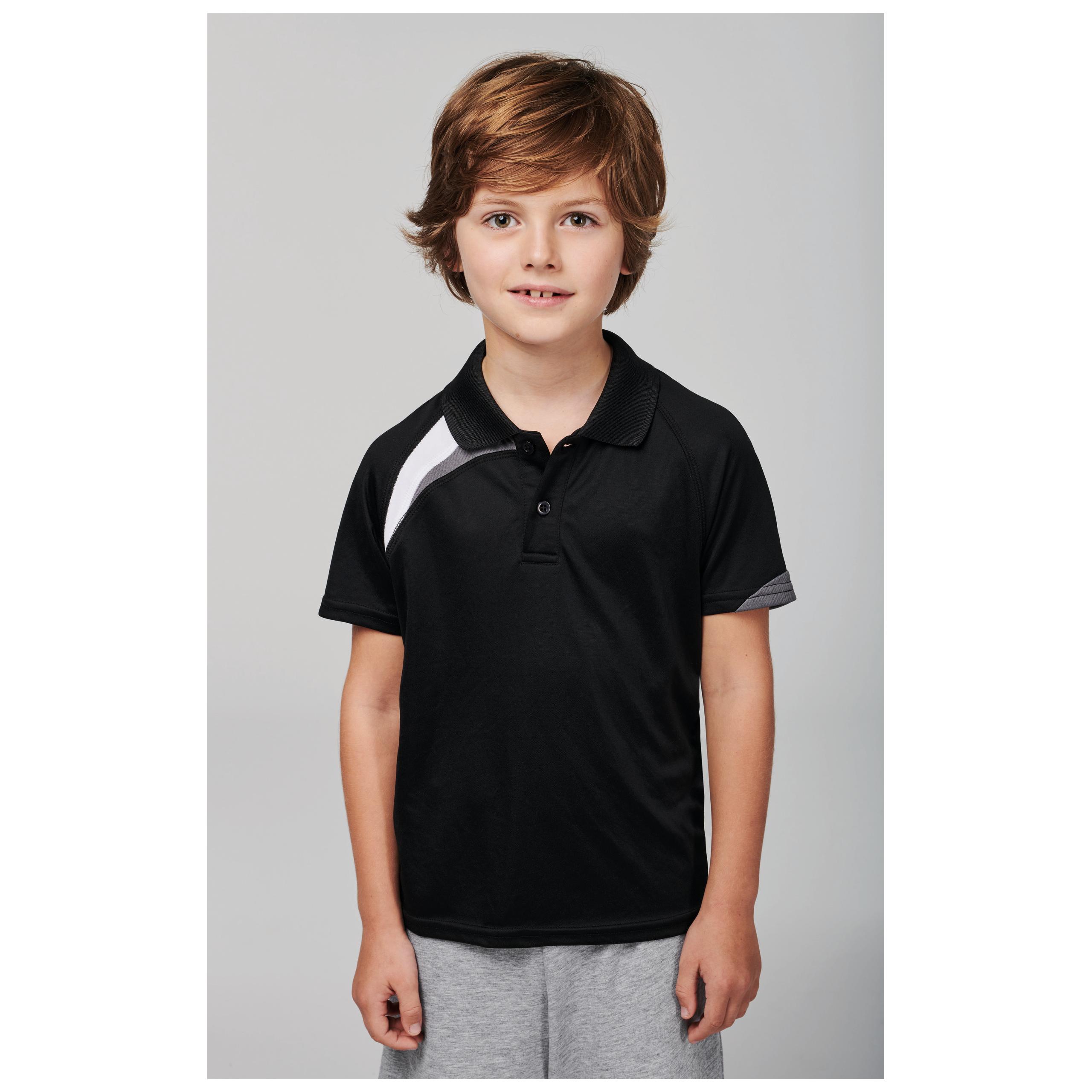 PROACT® - Polo de sport manches courtes enfant - Black / White / Storm Grey - 6/8 ans