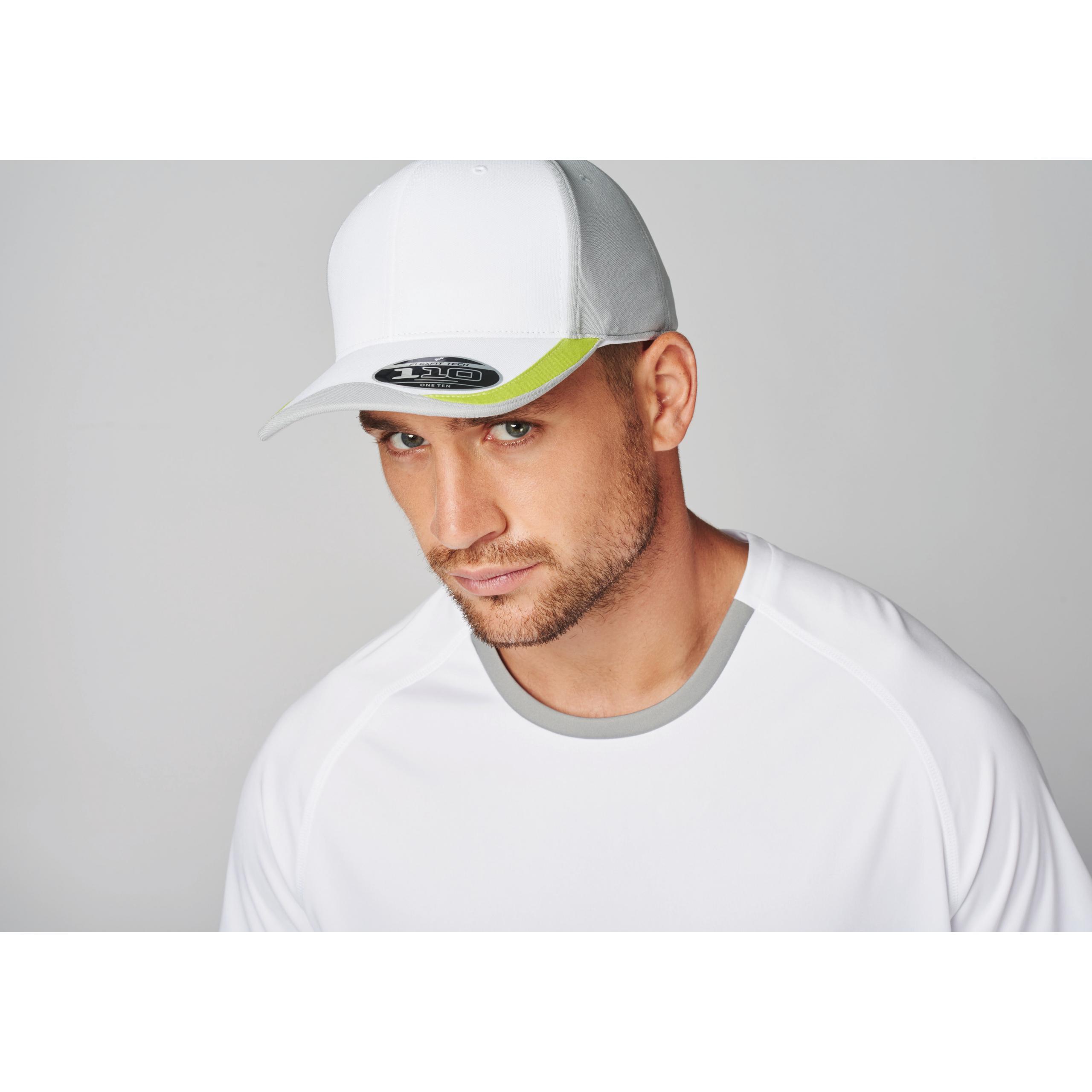 PROACT® - Casquette de sport découpes contrastées - 6 panneaux - White / Silver / Lime - One Size