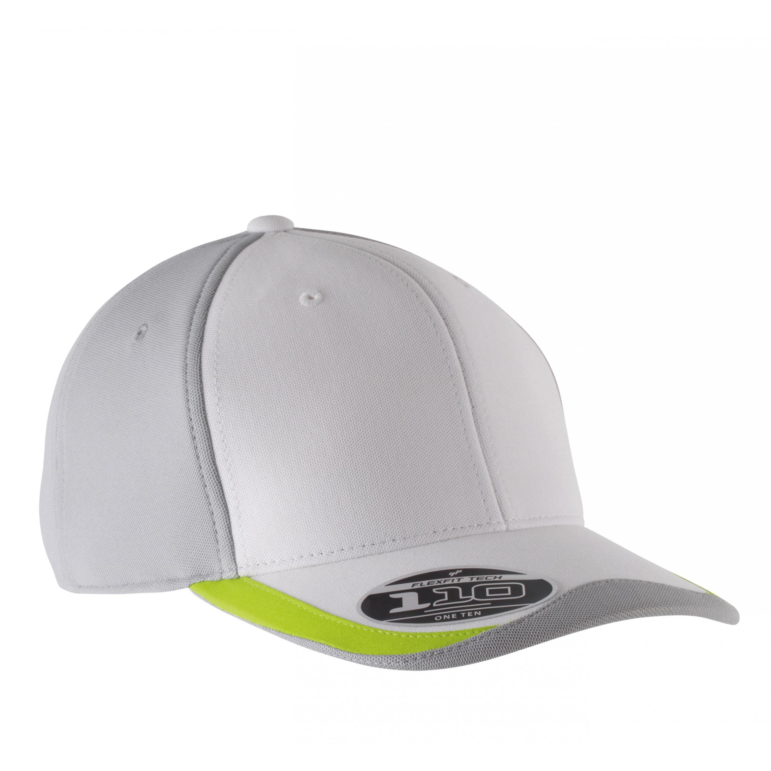 PROACT® - Casquette de sport découpes contrastées - 6 panneaux - White / Silver / Lime - One Size