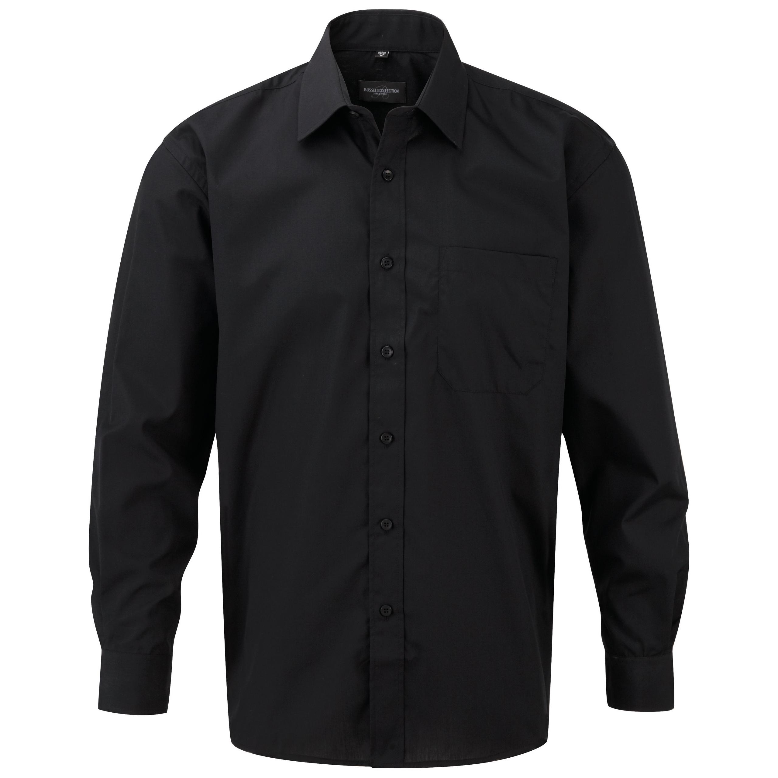 Russell - CHEMISE HOMME POPELINE POLYCOTON MANCHES LONGUES - Black - S